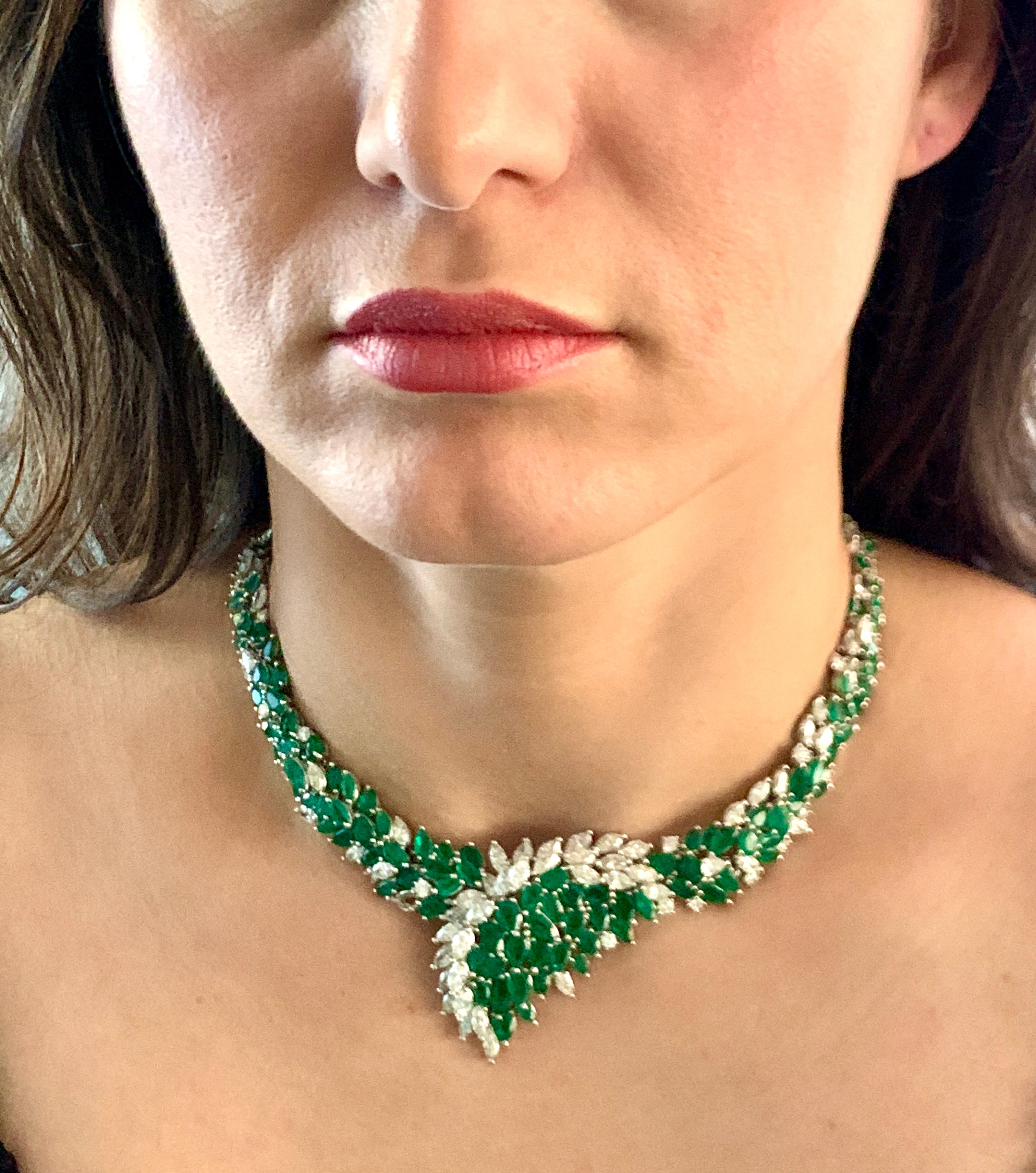 40 Ct Colombian Emerald & 35 Ct Diamond Bridal Princess Necklace Platinum Estate 5