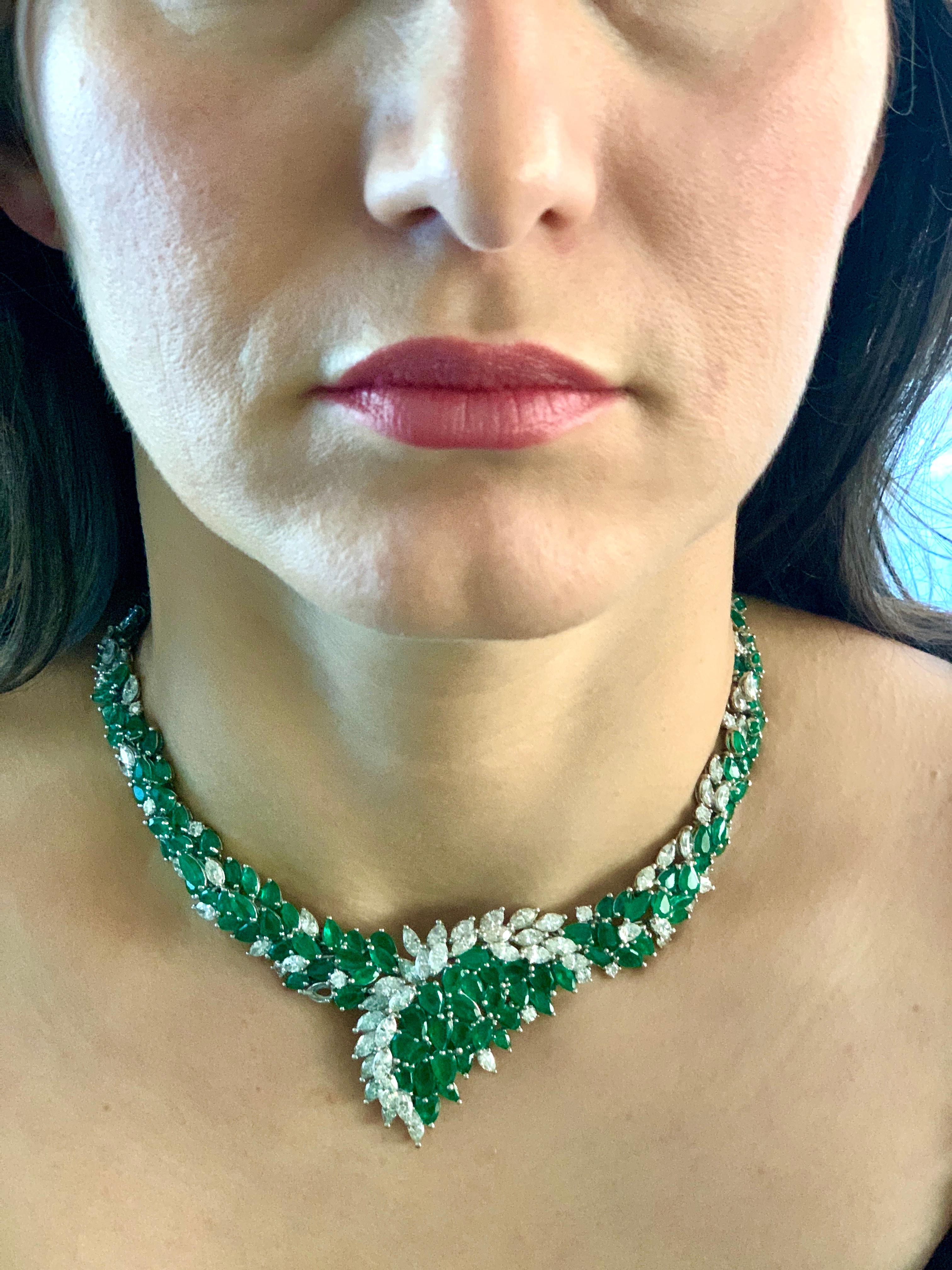40 Ct Colombian Emerald & 35 Ct Diamond Bridal Princess Necklace Platinum Estate 6