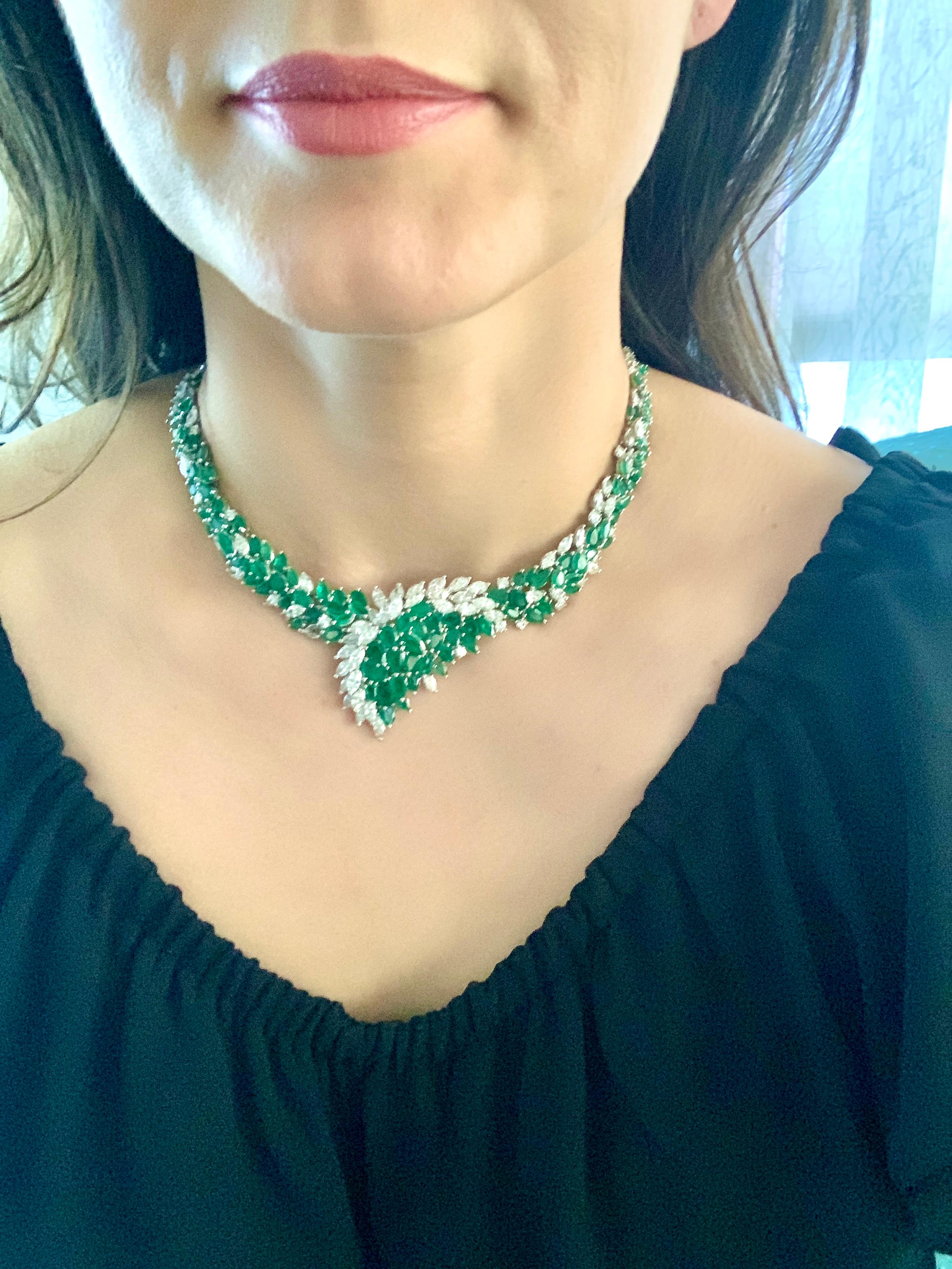40 Ct Colombian Emerald & 35 Ct Diamond Bridal Princess Necklace Platinum Estate 7