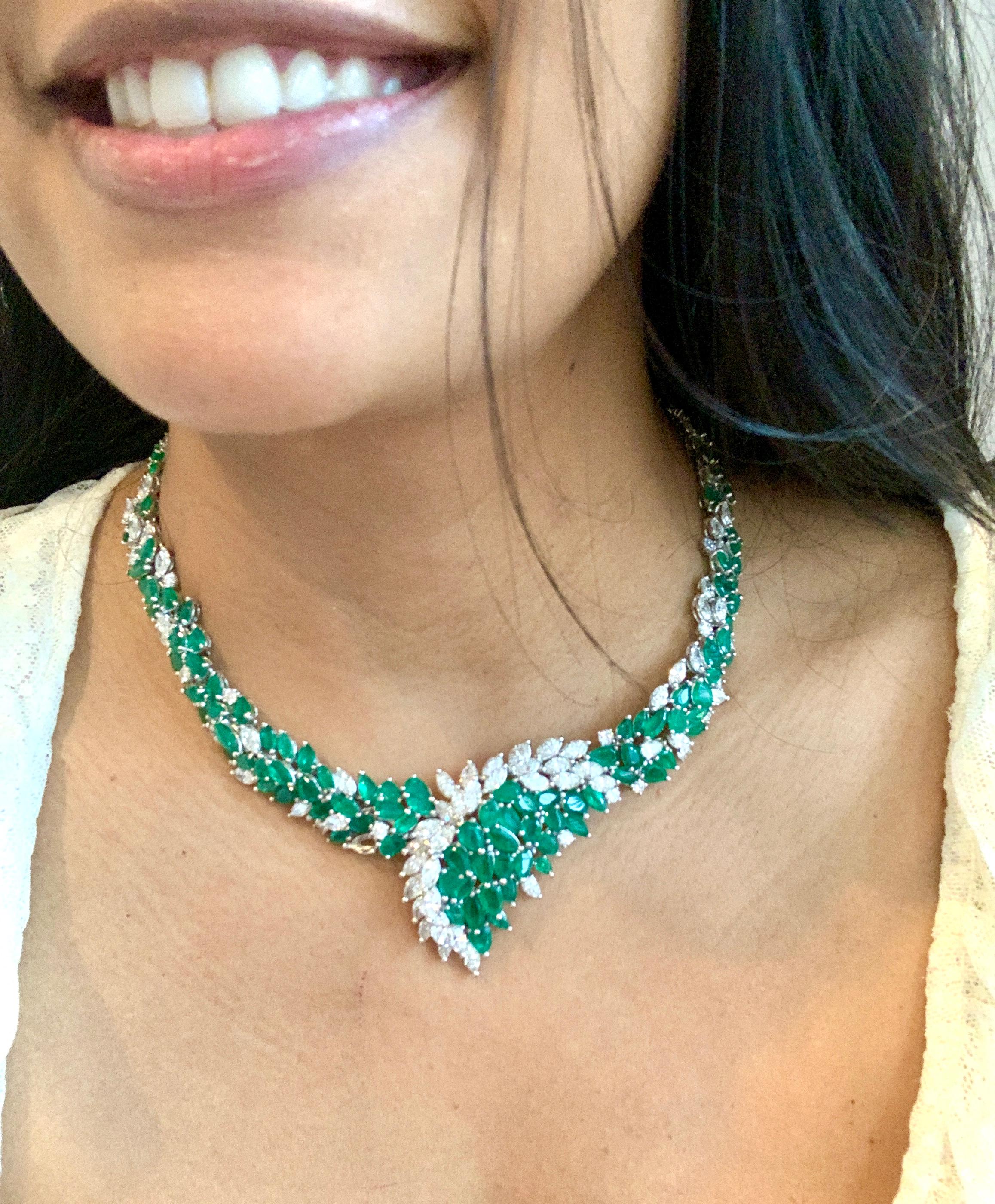 40 Ct Colombian Emerald & 35 Ct Diamond Bridal Princess Necklace Platinum Estate 1