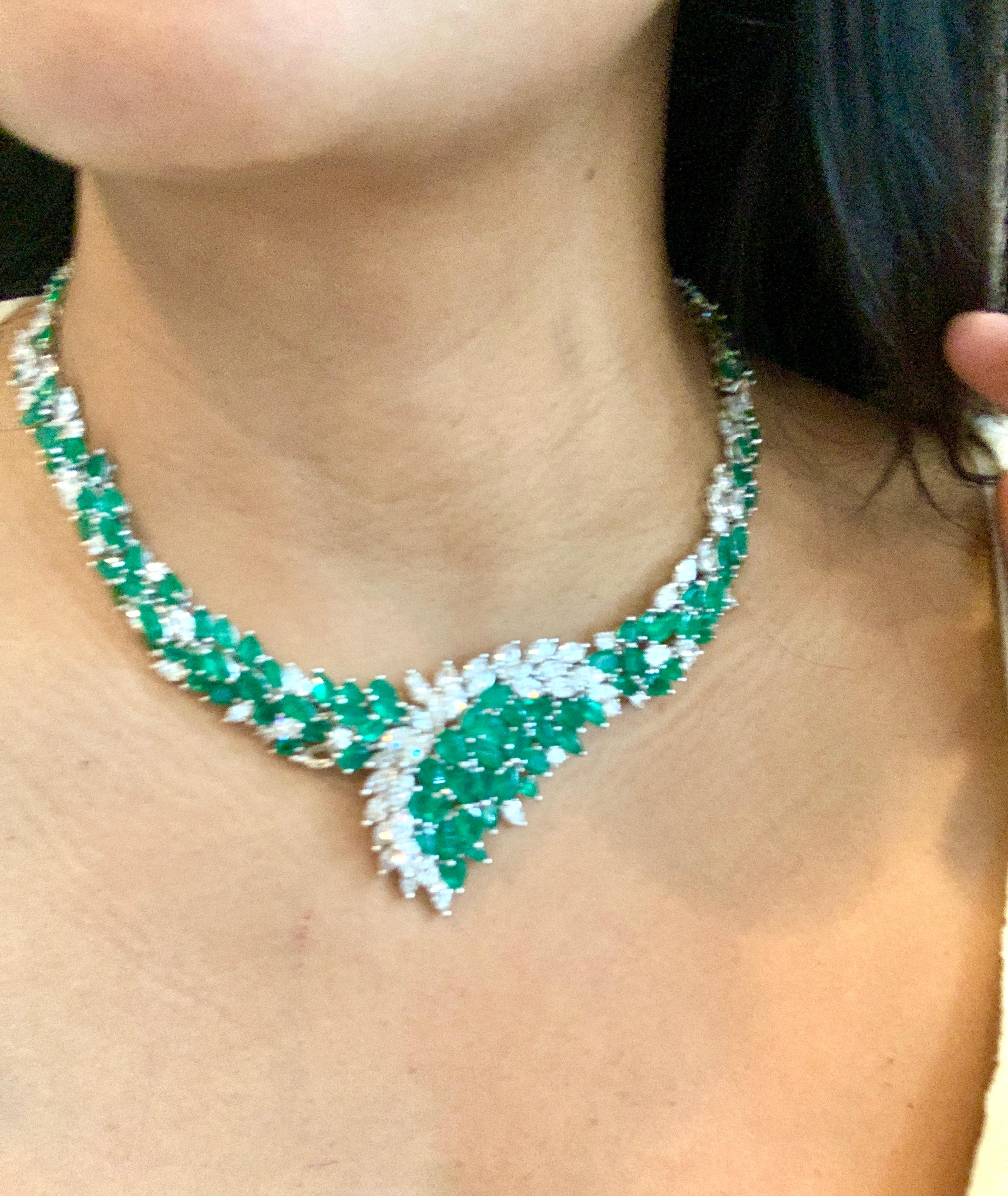 40 Ct Colombian Emerald & 35 Ct Diamond Bridal Princess Necklace Platinum Estate 2