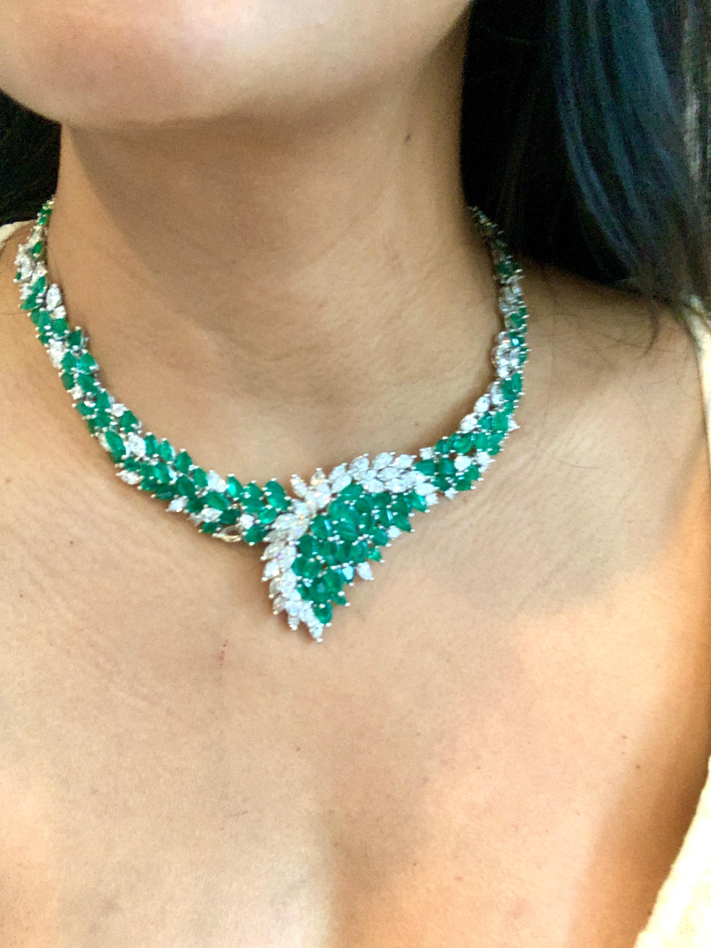 40 Ct Colombian Emerald & 35 Ct Diamond Bridal Princess Necklace Platinum Estate 3