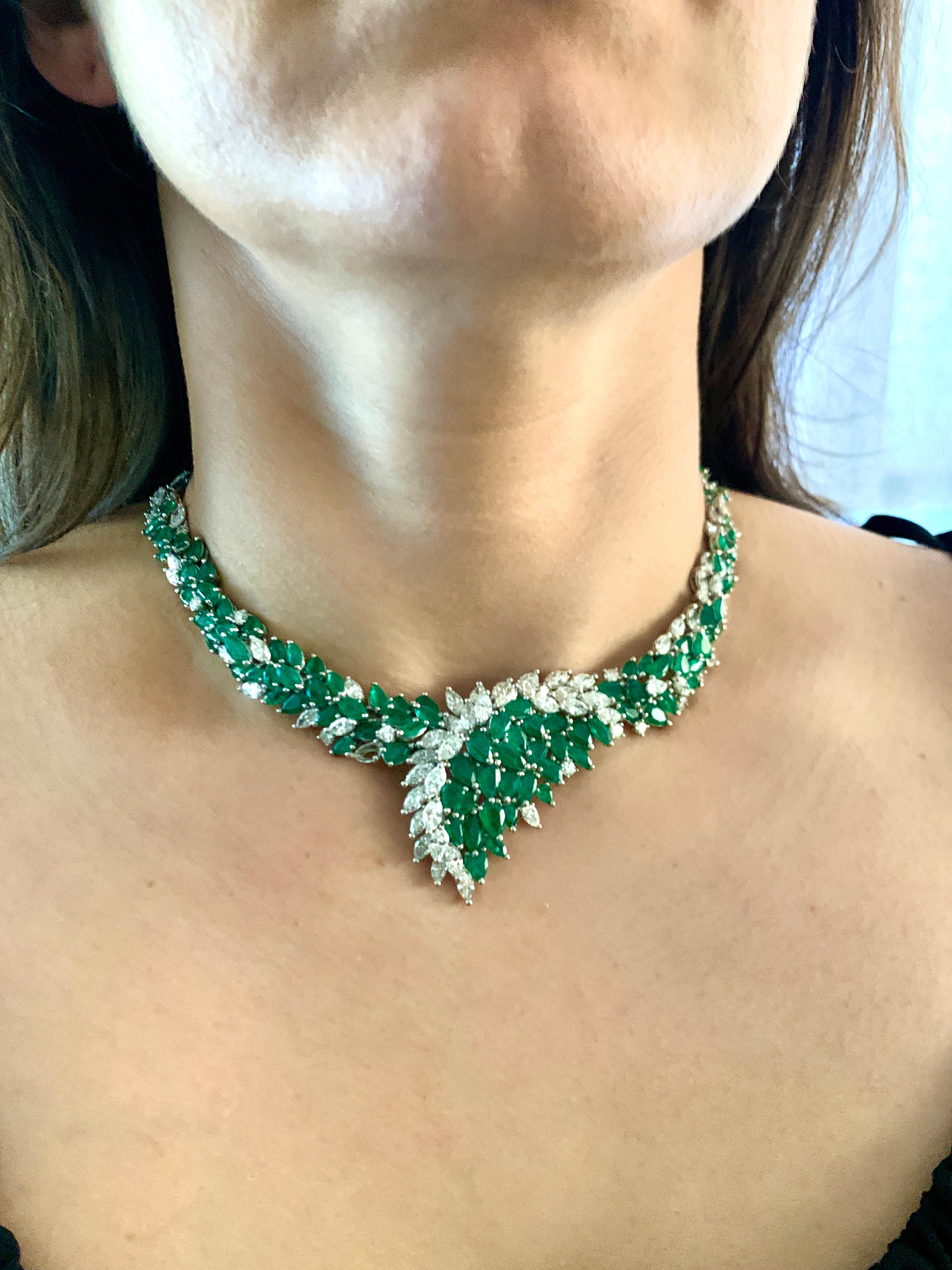 40 Ct Colombian Emerald & 35 Ct Diamond Bridal Princess Necklace Platinum Estate 4