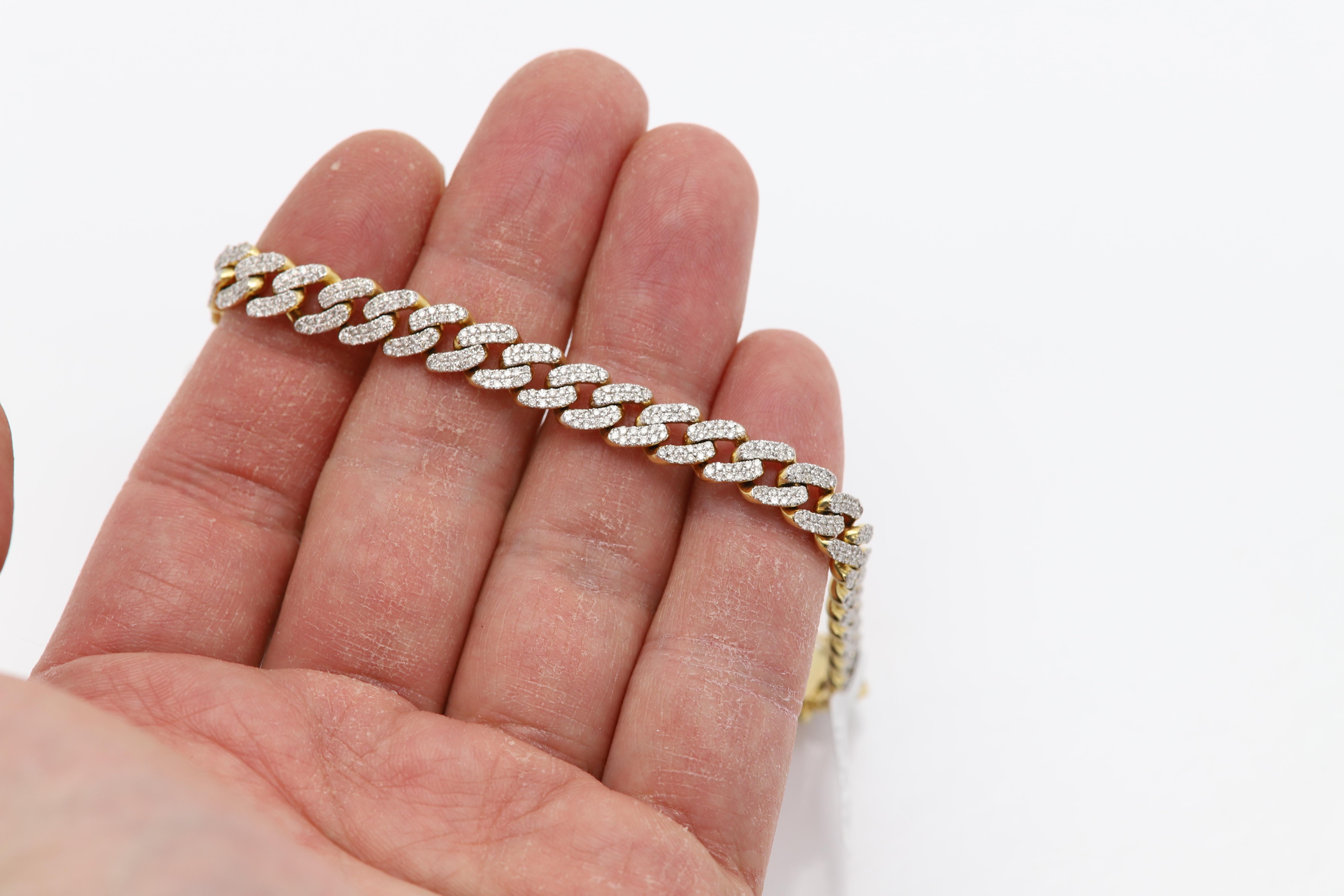 Taille ronde Bracelet à maillons glacés en or 14 carats avec diamants naturels cubains 4,0 carats en vente