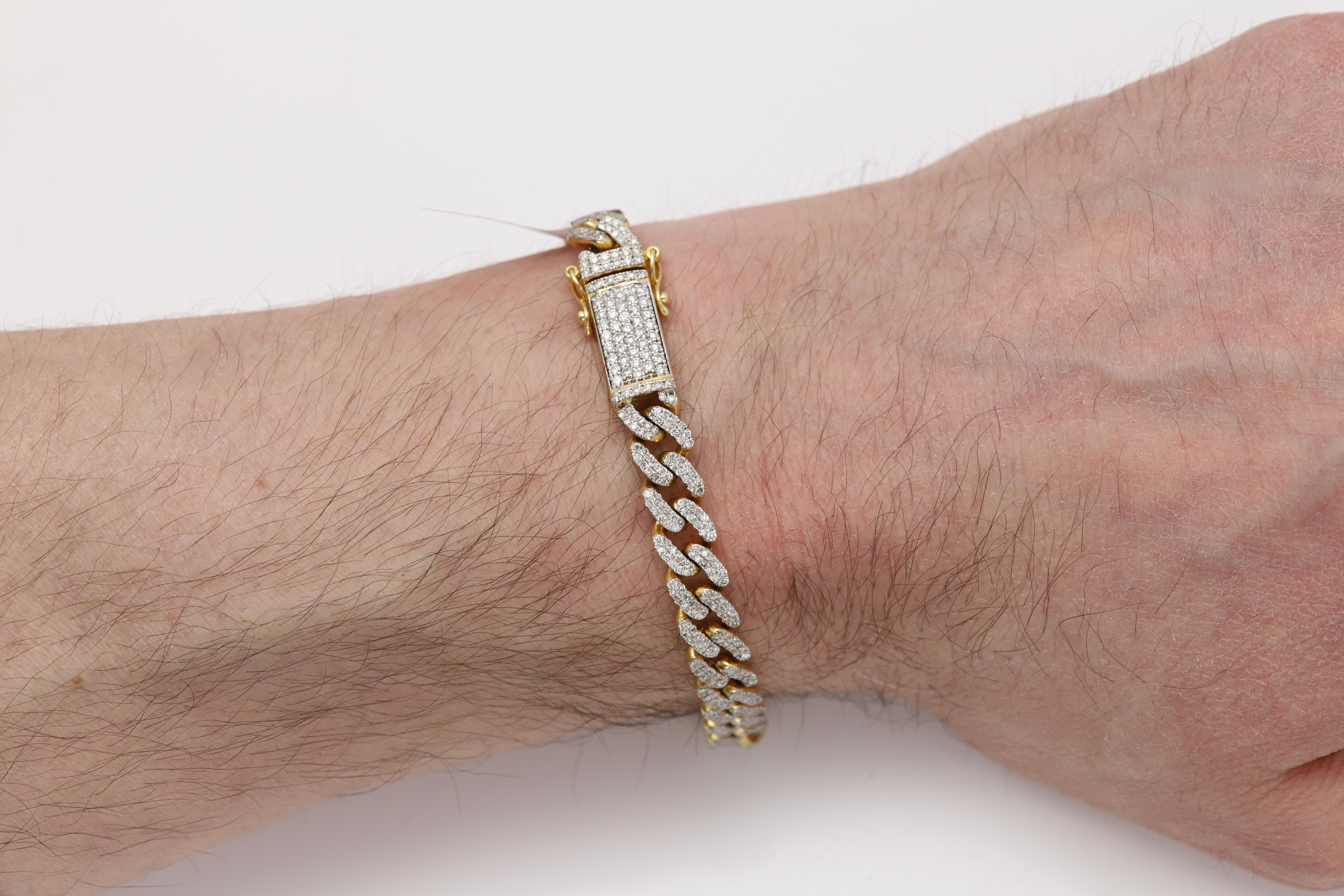 Bracelet à maillons glacés en or 14 carats avec diamants naturels cubains 4,0 carats Unisexe en vente