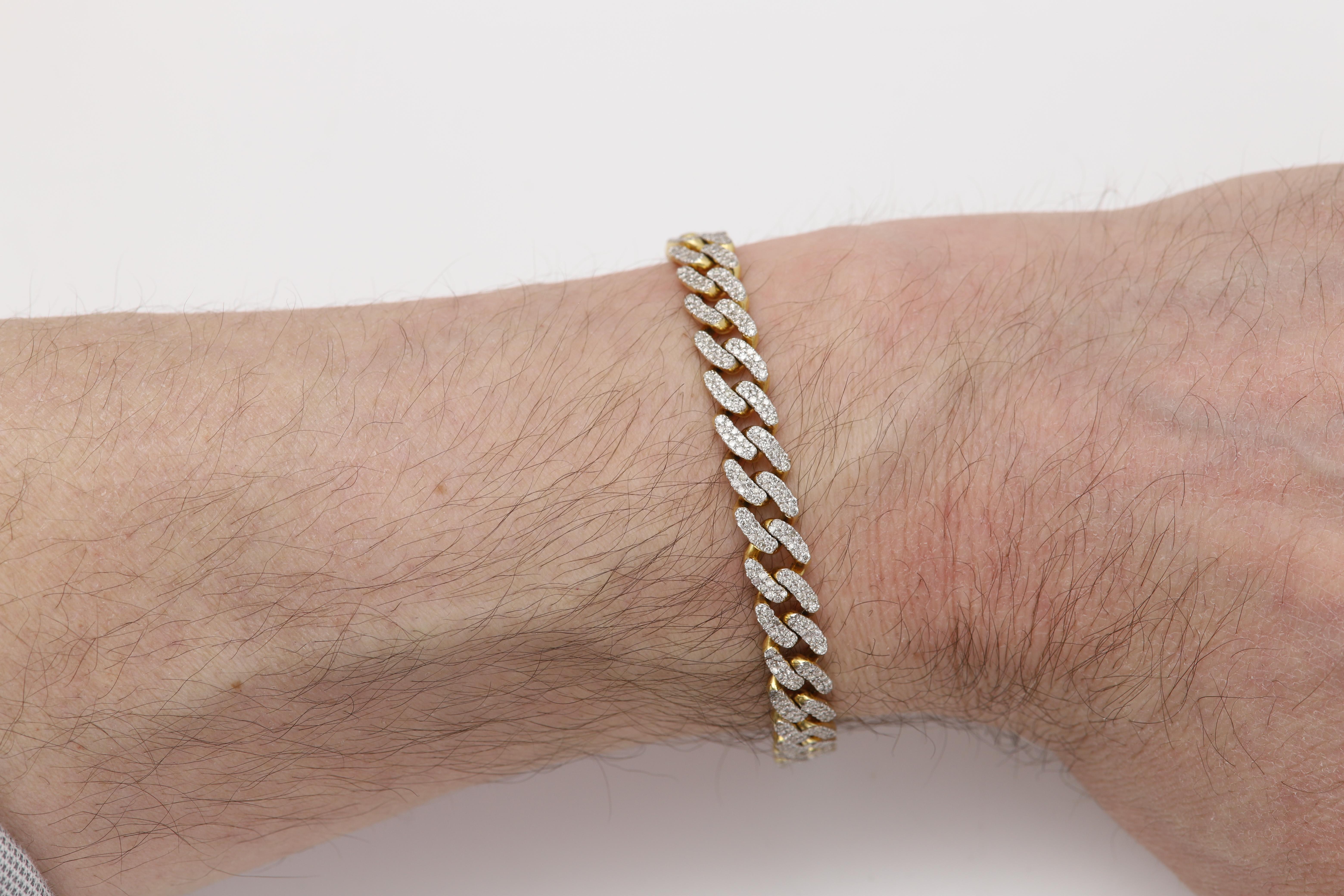 Bracelet à maillons glacés en or 14 carats avec diamants naturels cubains 4,0 carats en vente 1
