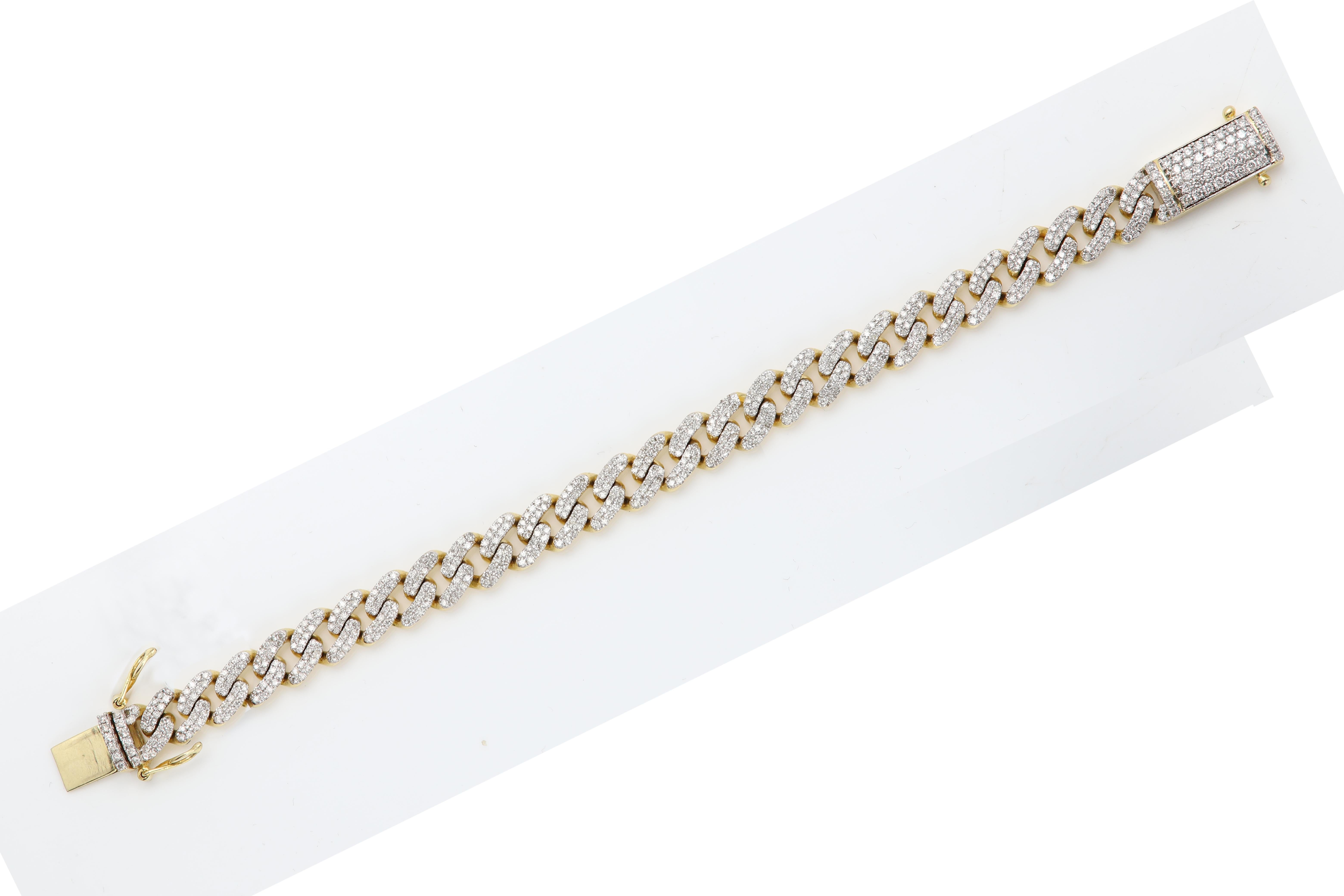 Bracelet à maillons glacés en or 14 carats avec diamants naturels cubains 4,0 carats en vente 3