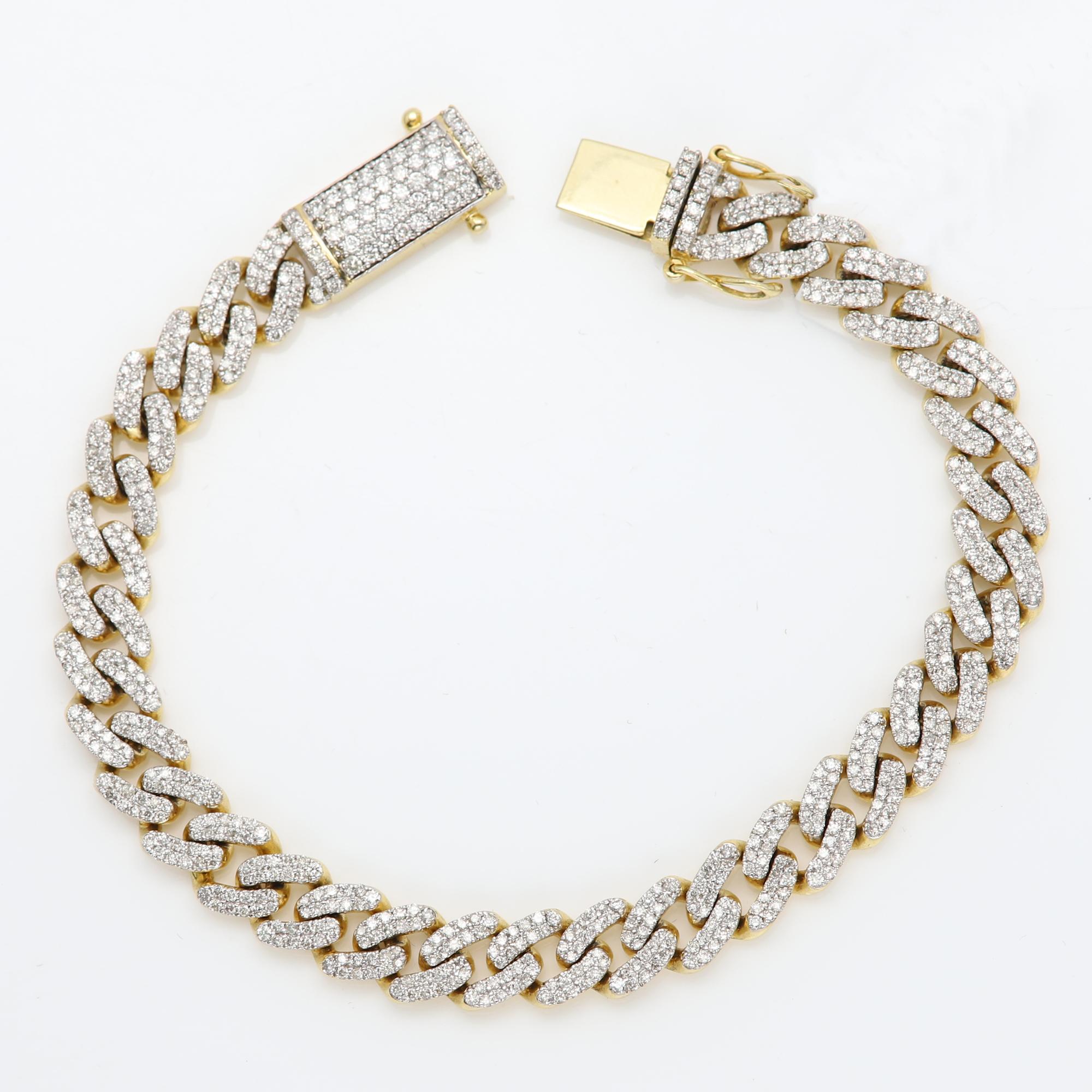 Bracelet à maillons glacés en or 14 carats avec diamants naturels cubains 4,0 carats en vente 4