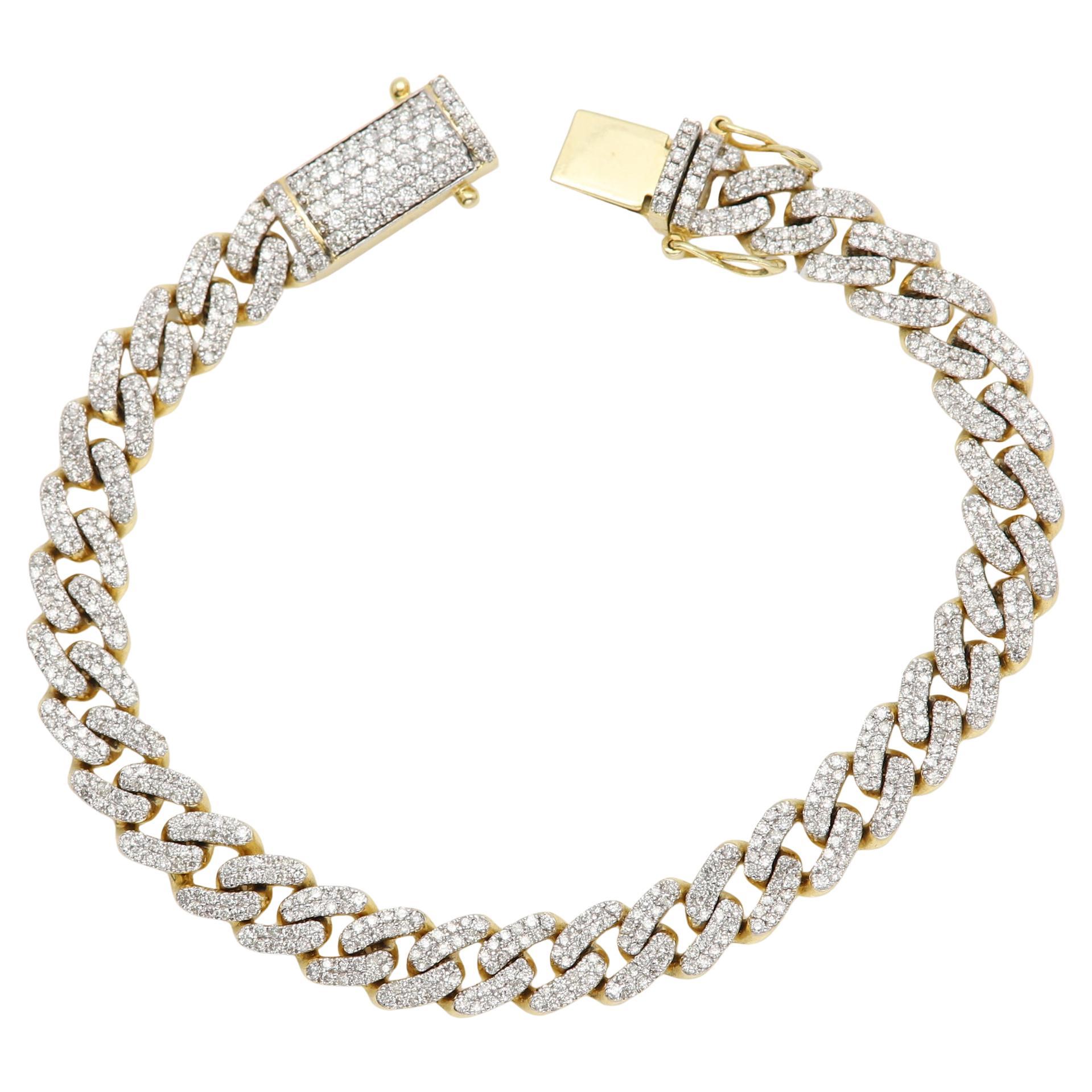 Bracelet à maillons glacés en or 14 carats avec diamants naturels cubains 4,0 carats