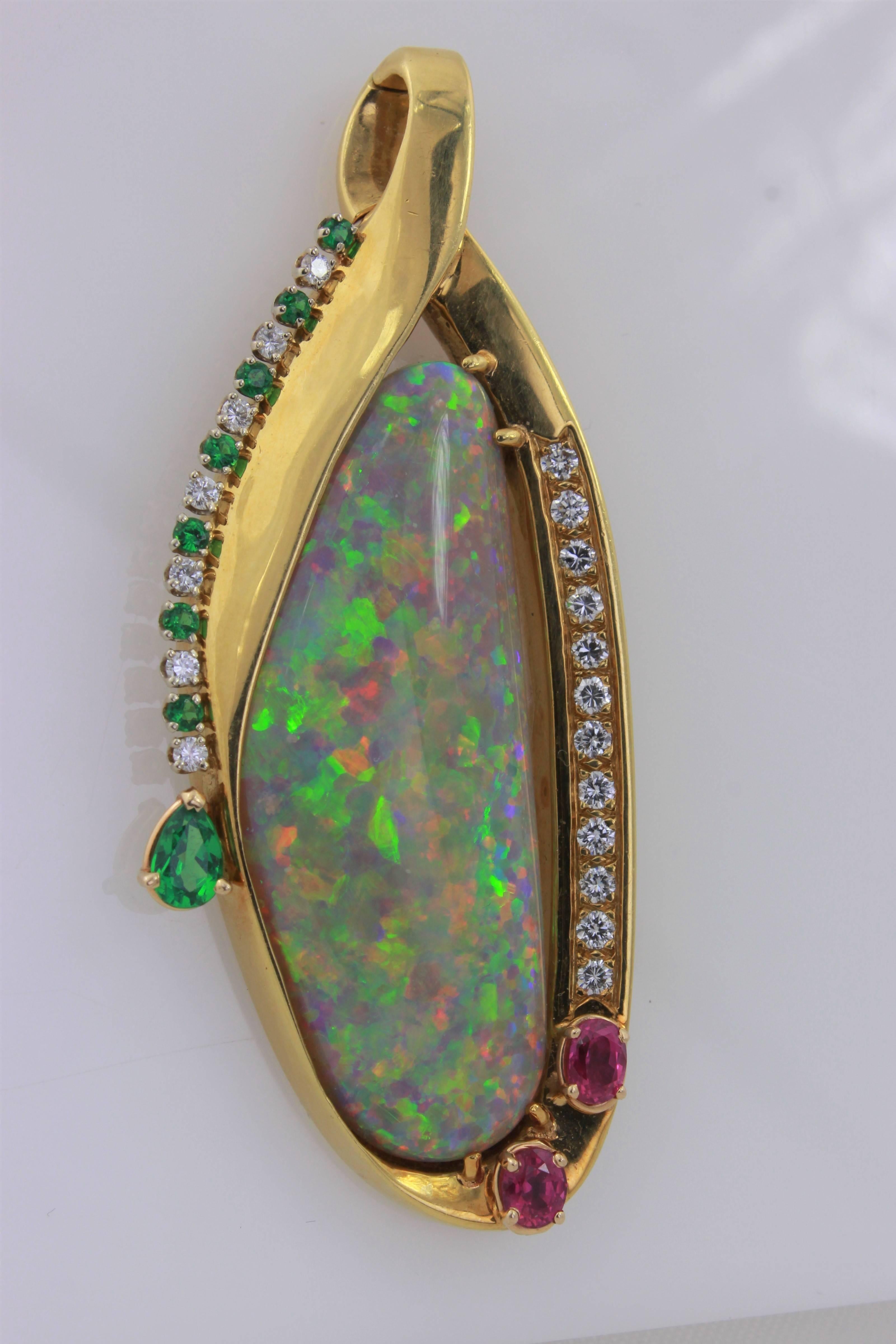 40 Carat Multi-Color Harlequin Pattern Free-Form Custom Opal Pendant In Excellent Condition For Sale In Walnut Creek, CA