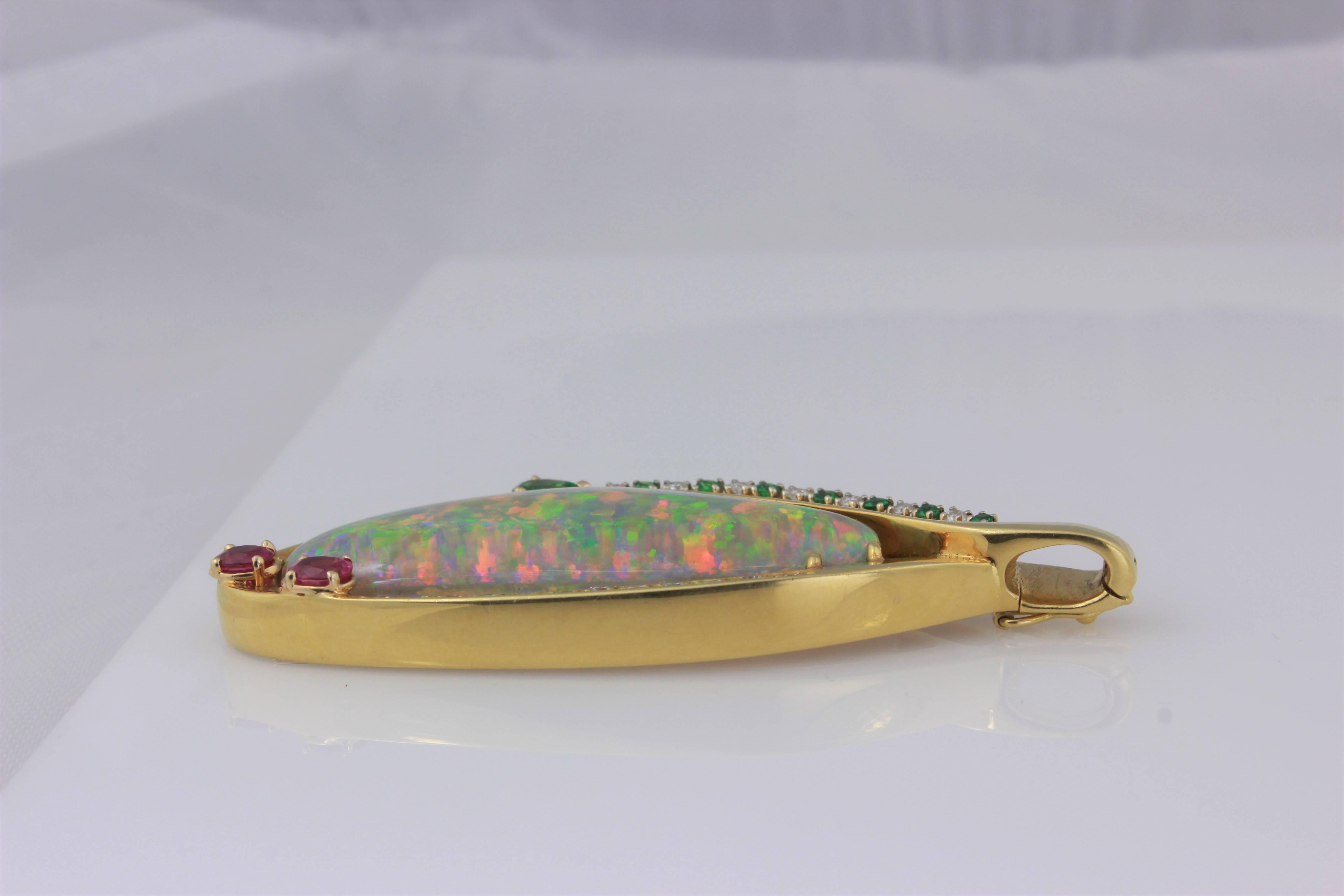 40 Carat Multi-Color Harlequin Pattern Free-Form Custom Opal Pendant For Sale 1