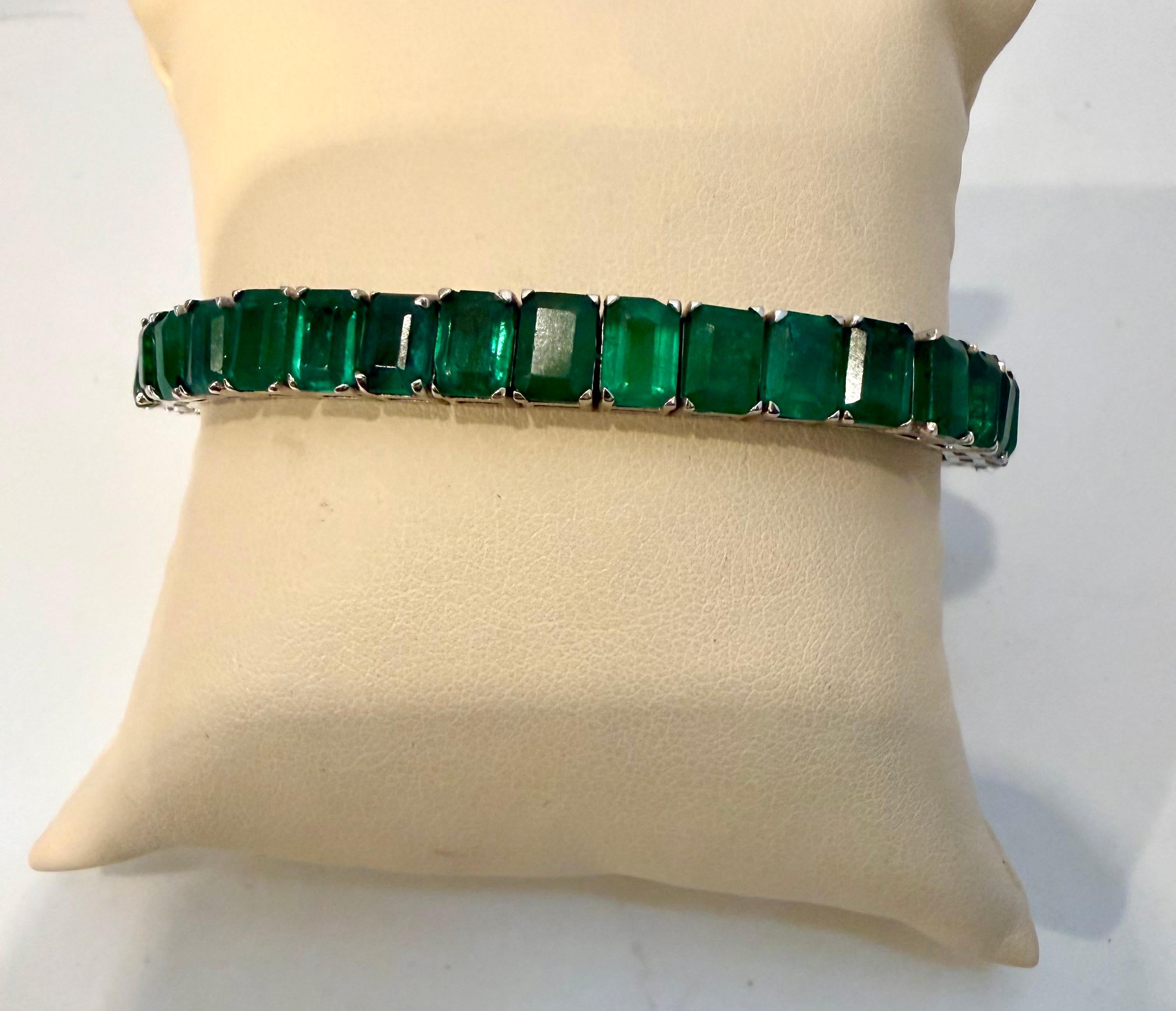 40 Ct Esmeralda Natural Corte Cóctel Esmeralda Pulsera de Tenis 14 Kt Oro Blanco 7.5