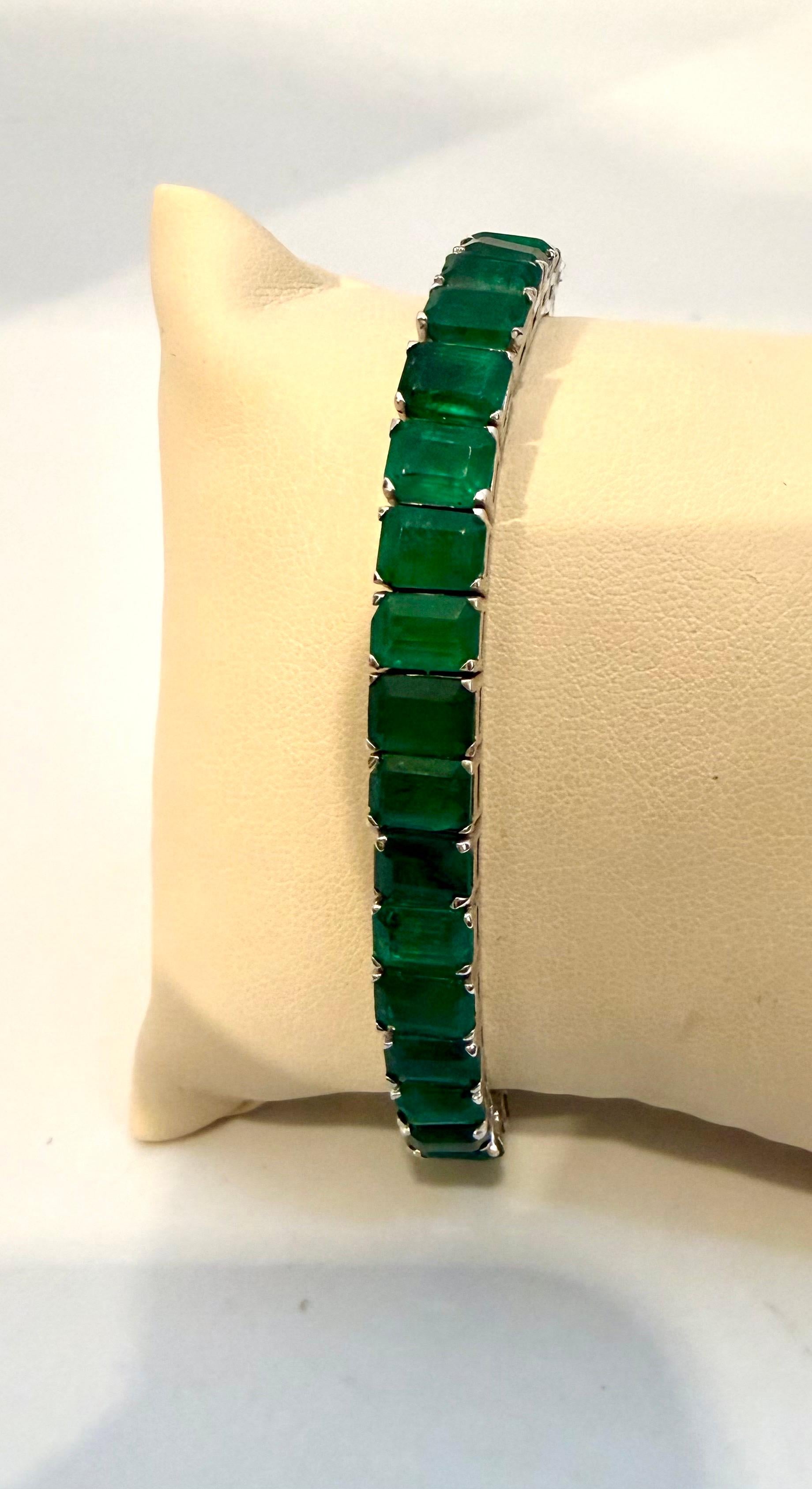 40 Ct Esmeralda Natural Corte Cóctel Esmeralda Pulsera de Tenis 14 Kt Oro Blanco 7.5