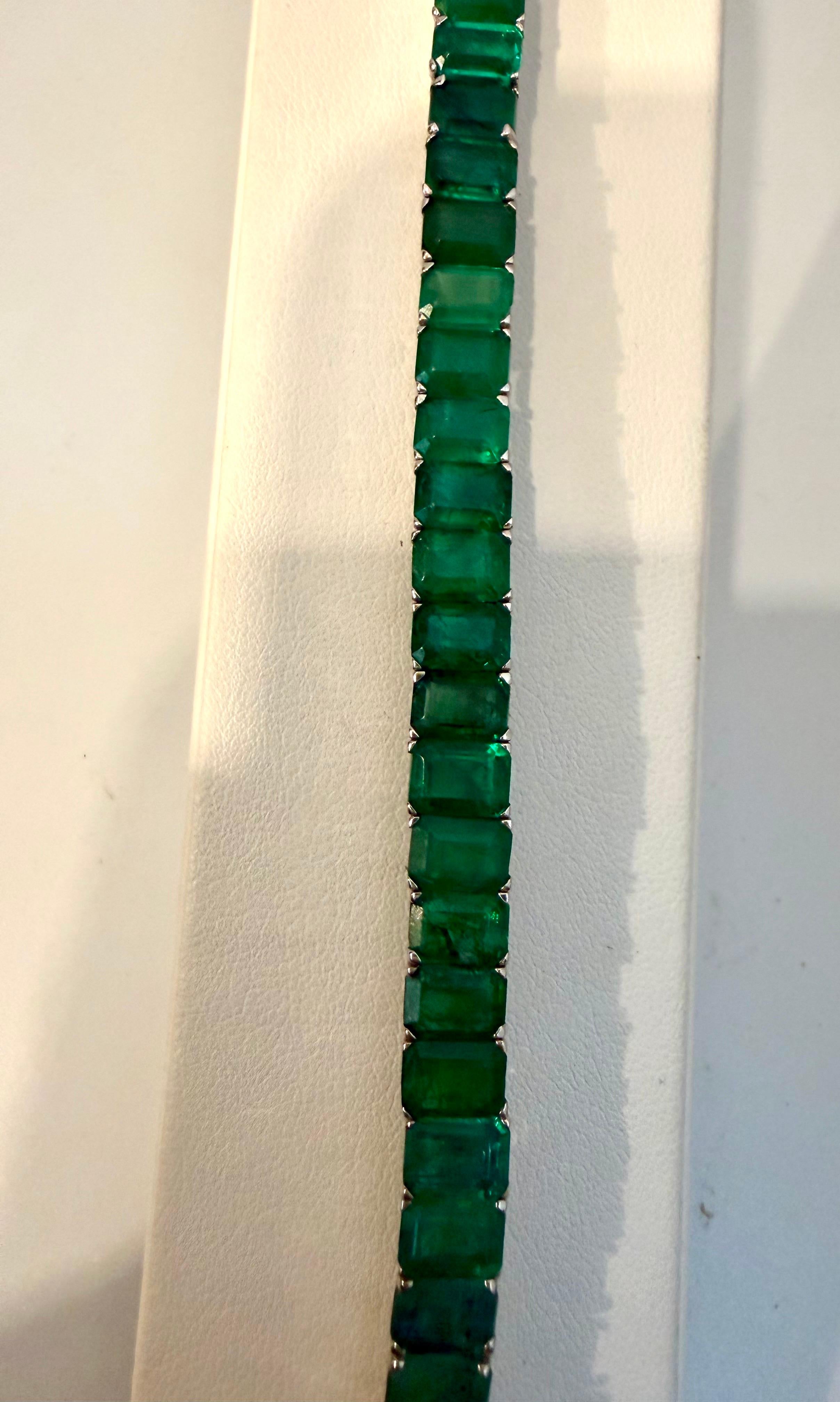 40 Ct Esmeralda Natural Corte Cóctel Esmeralda Pulsera de Tenis 14 Kt Oro Blanco 7.5