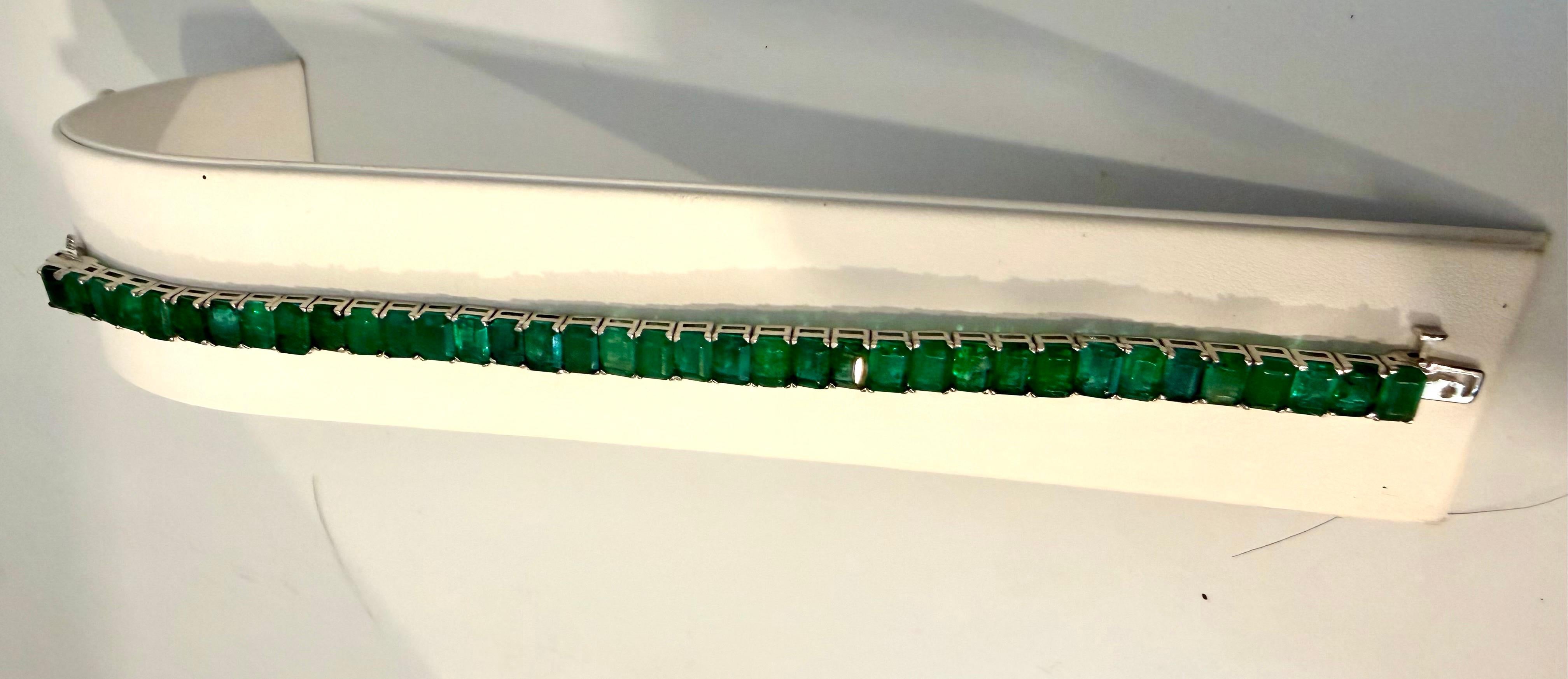 40 Ct Esmeralda Natural Corte Cóctel Esmeralda Pulsera de Tenis 14 Kt Oro Blanco 7.5