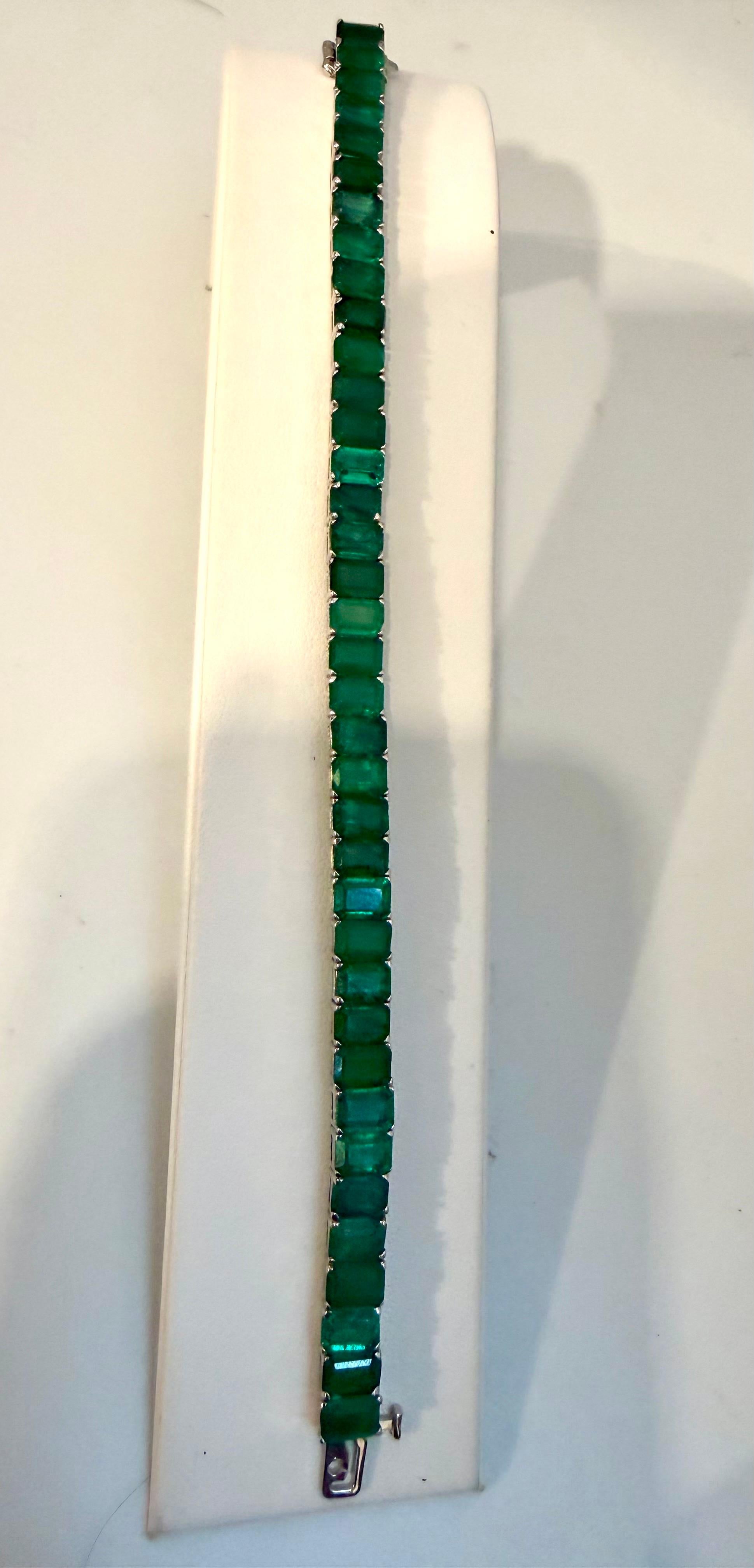 40 Ct Esmeralda Natural Corte Cóctel Esmeralda Pulsera de Tenis 14 Kt Oro Blanco 7.5