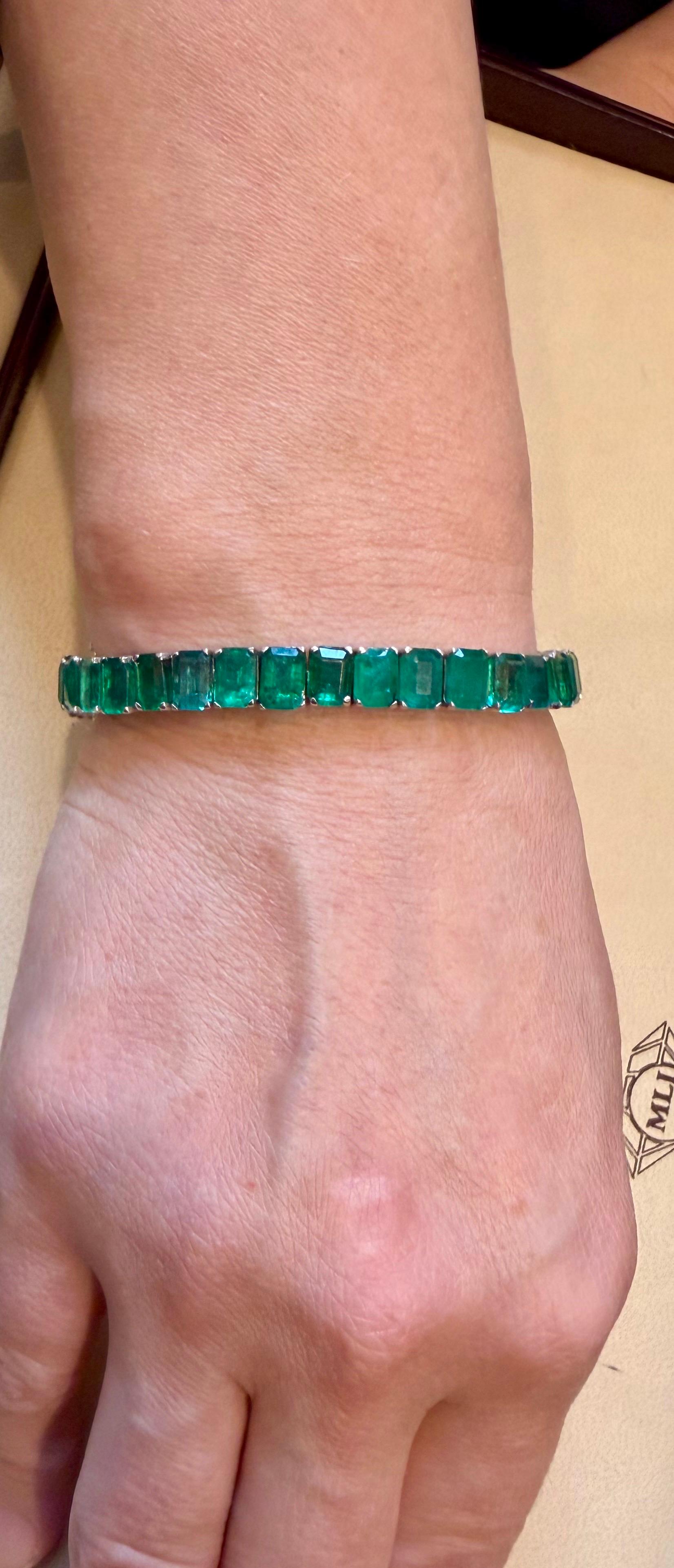 40 Ct Esmeralda Natural Corte Cóctel Esmeralda Pulsera de Tenis 14 Kt Oro Blanco 7.5