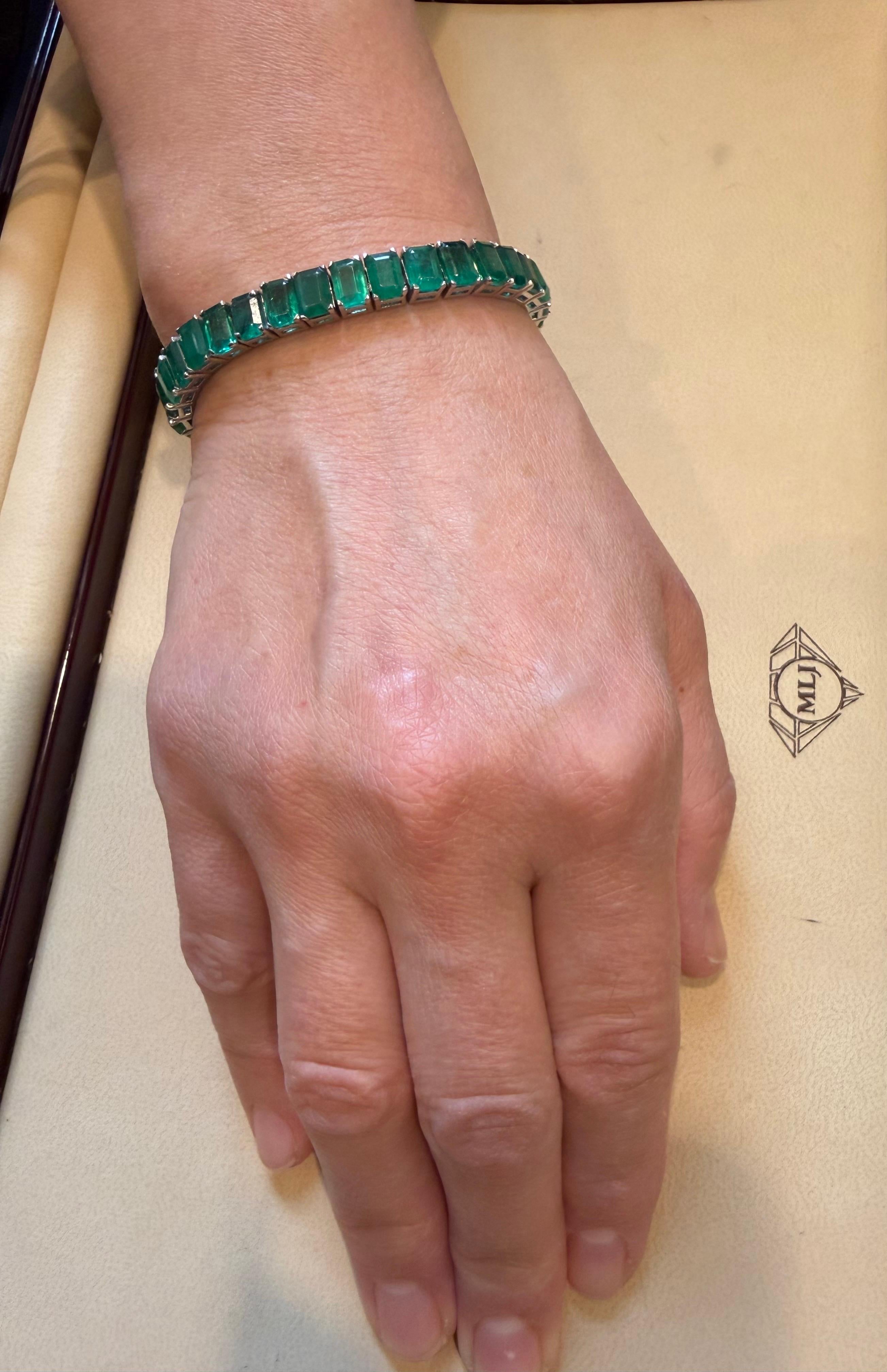 40 Ct Esmeralda Natural Corte Cóctel Esmeralda Pulsera de Tenis 14 Kt Oro Blanco 7.5