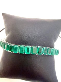 40 Ct Natural Emerald Cut Emerald Cocktail Tennis Bracelet 14 Kt White Gold 7.5" (en anglais)
