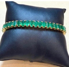 40 Ct Natural Emerald Cut Emerald Cocktail Tennis Bracelet 14 Kt White Gold 7.5"