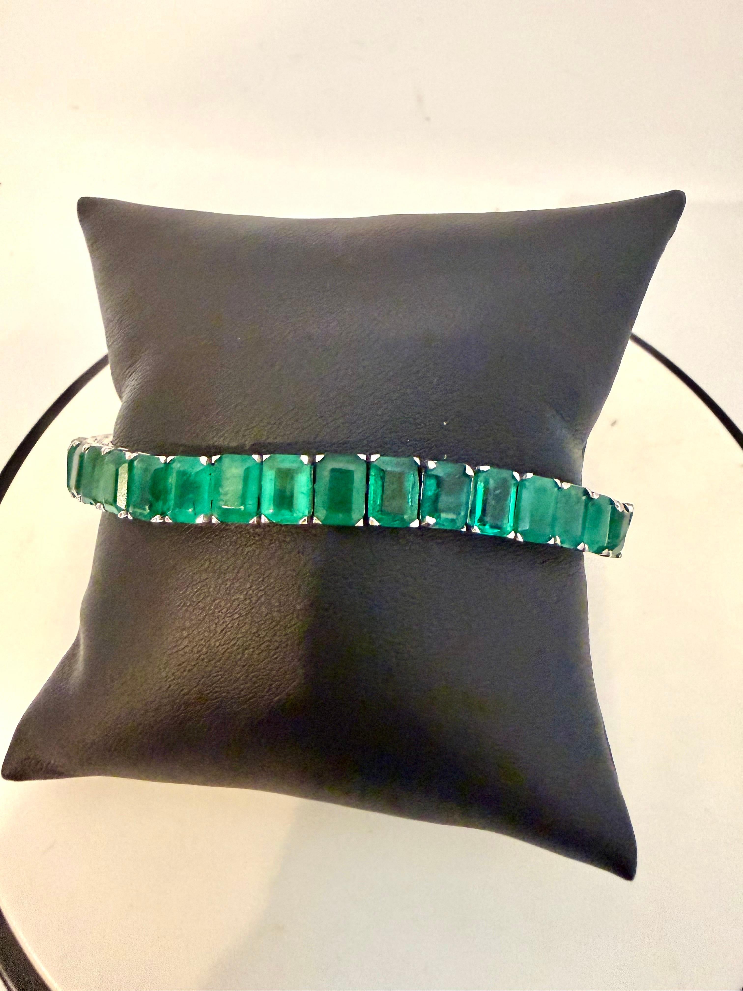 40 Ct Esmeralda Natural Corte Cóctel Esmeralda Pulsera de Tenis 14 Kt Oro Blanco 7.5