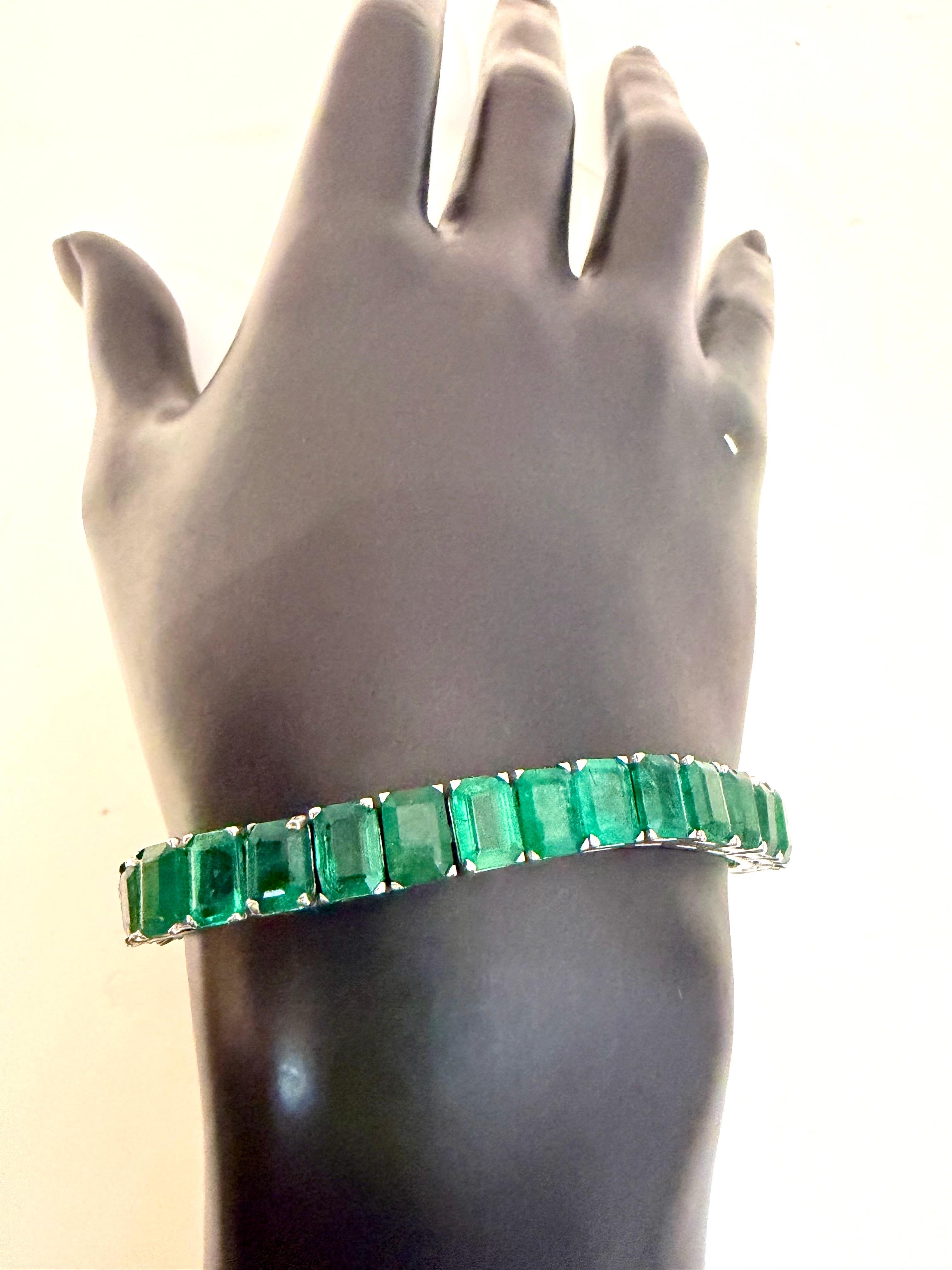40 Ct Esmeralda Natural Corte Cóctel Esmeralda Pulsera de Tenis 14 Kt Oro Blanco 7.5