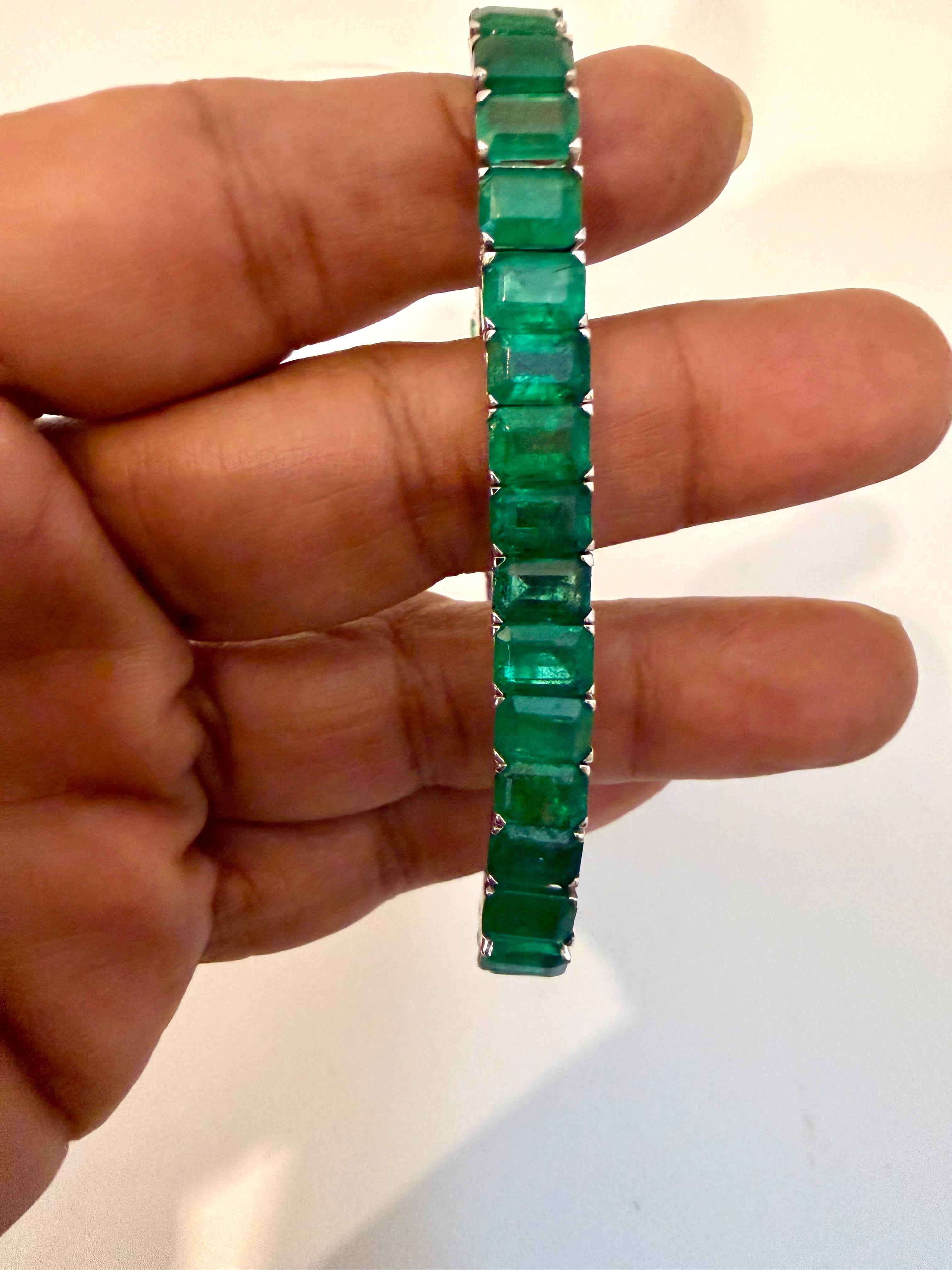 40 Ct Esmeralda Natural Corte Cóctel Esmeralda Pulsera de Tenis 14 Kt Oro Blanco 7.5