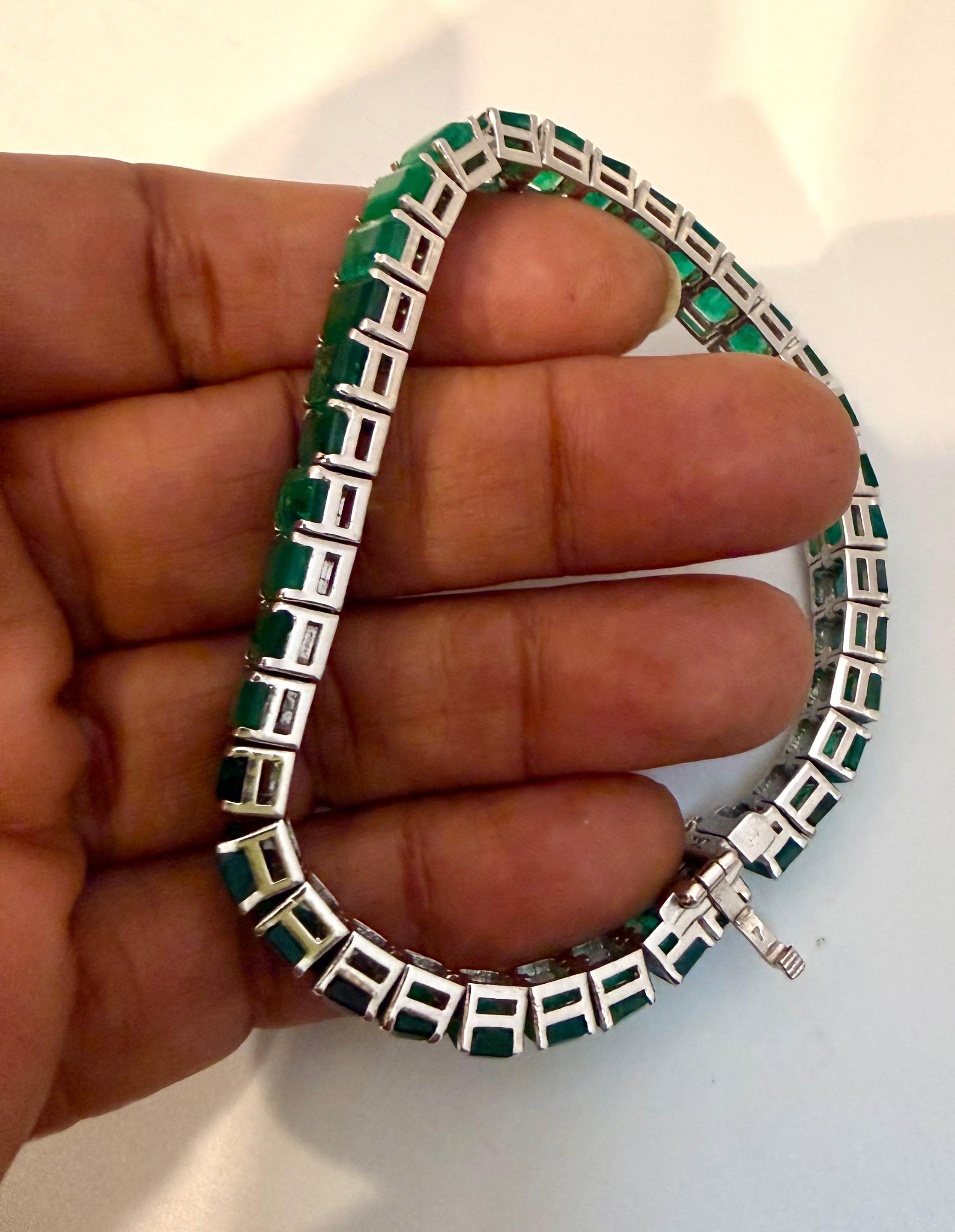 40 Ct Esmeralda Natural Corte Cóctel Esmeralda Pulsera de Tenis 14 Kt Oro Blanco 7.5