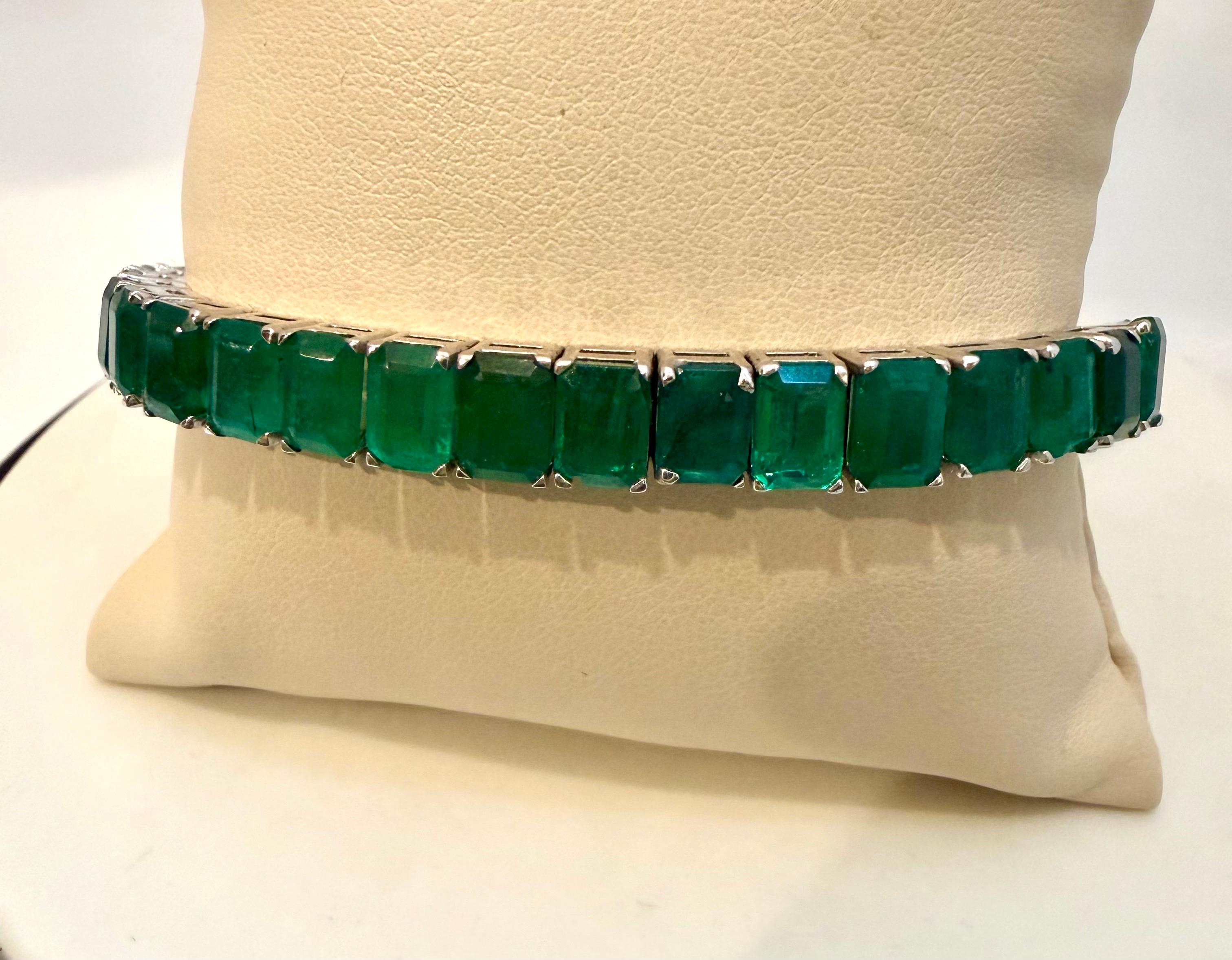40 Ct Esmeralda Natural Corte Cóctel Esmeralda Pulsera de Tenis 14 Kt Oro Blanco 7.5