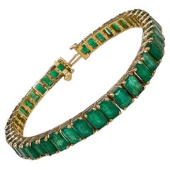 40 Ct Natural Emerald Cut Emerald Cocktail Tennis Bracelet 14 Kt White Gold 7.5"