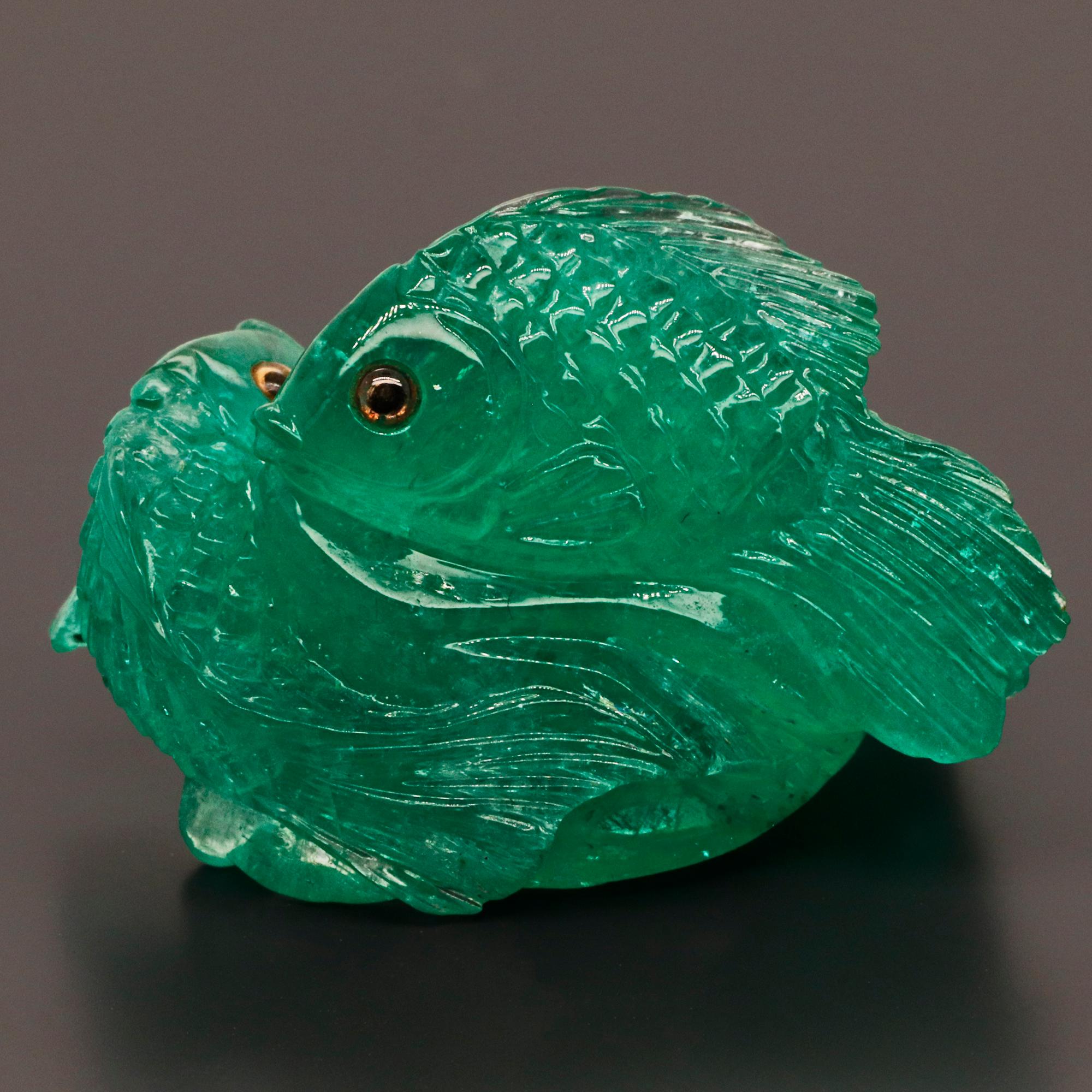 A synergy between gemstone and art enclosed in a subtle piece - Emerald Fish Carving.

In modern spiritual beliefs and practice, fish have come to symbolize a range of things, some of which are similar to more ancient beliefs and some of which are