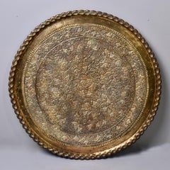 Moroccan Brass Tray with Foliate Design and Scalloped Edge
