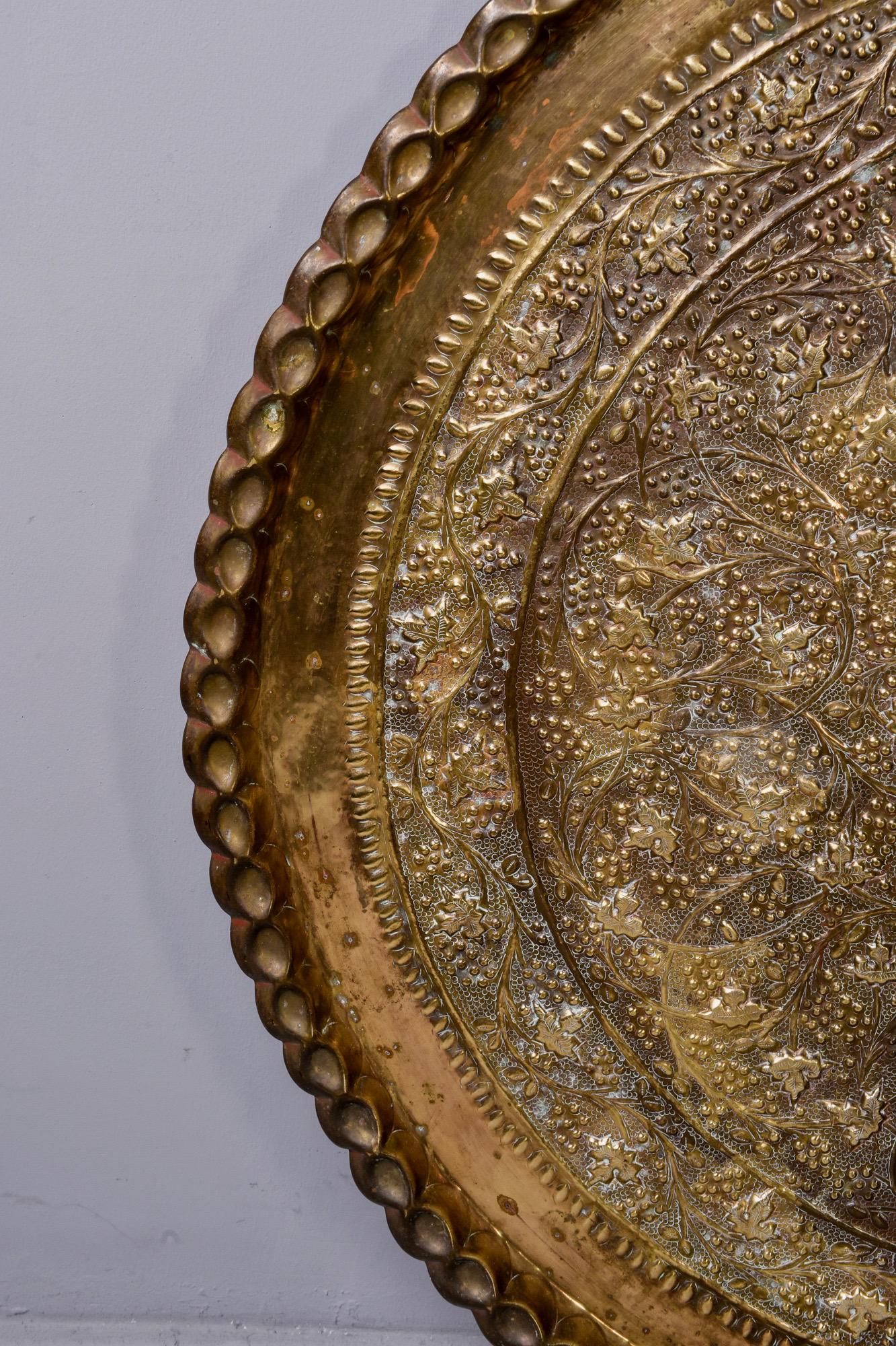 Moroccan Brass Tray with Foliate Design and Scalloped Edge 1
