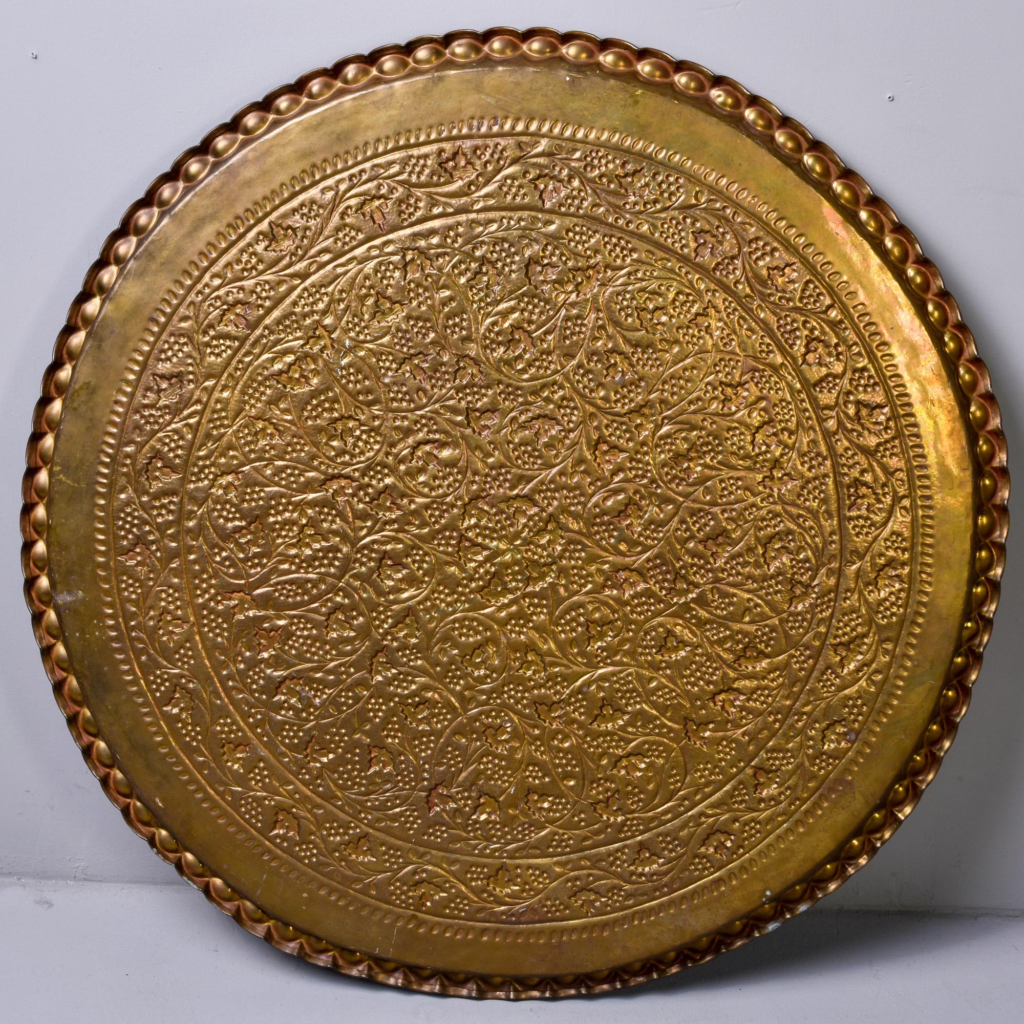 Moroccan Brass Tray with Foliate Design and Scalloped Edge 3