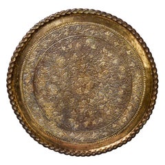 Moroccan Brass Tray with Foliate Design and Scalloped Edge