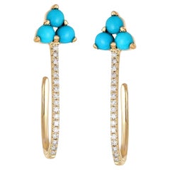 0.40ct Turquoise & Diamond 14K Yellow Gold Hoop Earrings