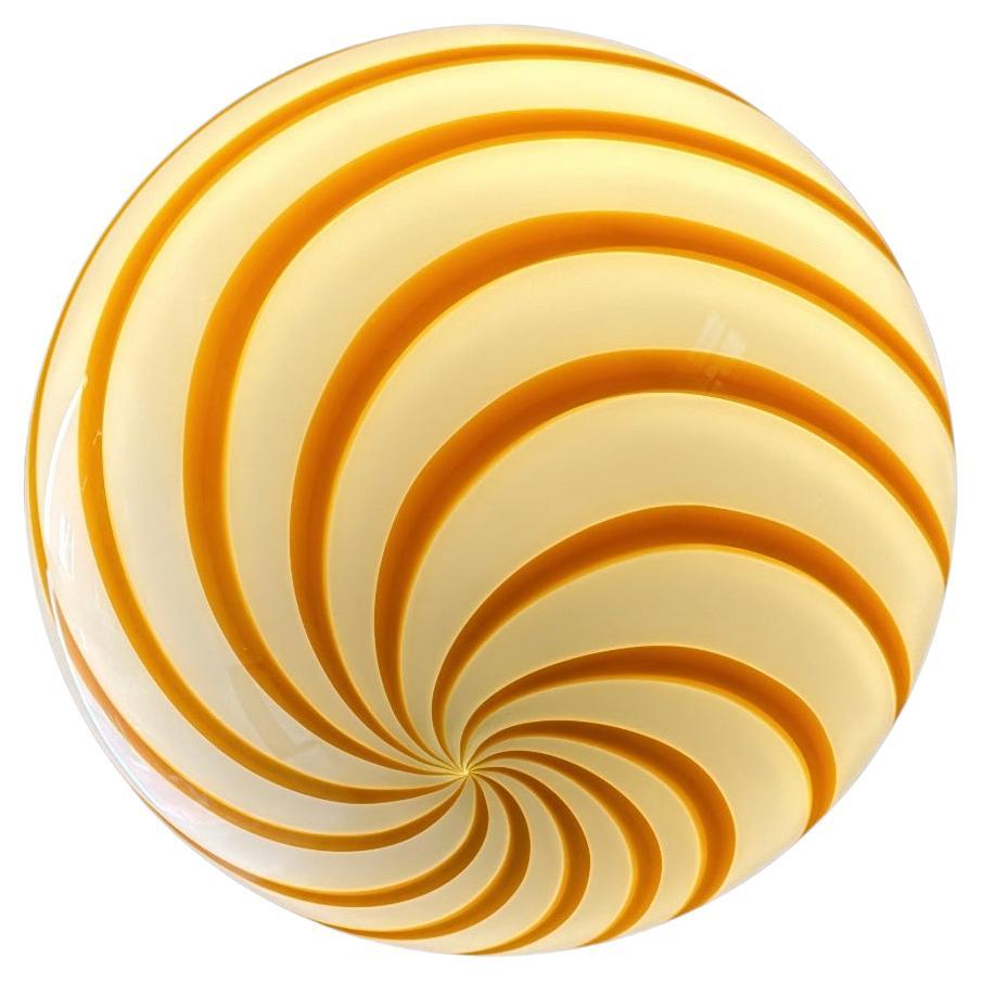 Ø40 Large Murano Candy pendant yellow / white swirl glass, mouth blown in Italy  For Sale