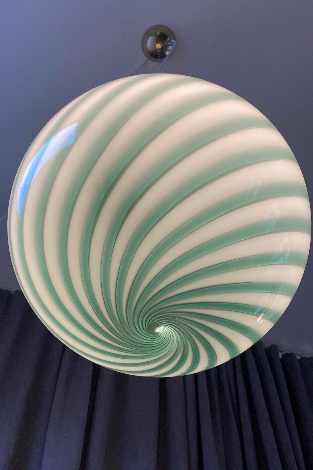 Ø40 Large Murano pendant green petrolium swirl glass, mouth blown in Italy  For Sale 3