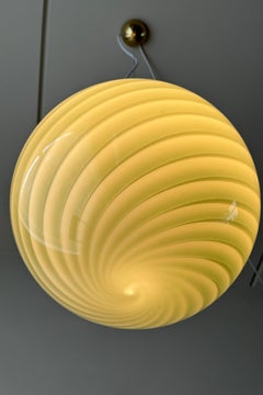 Large Murano Vintage Candy pendant green petrolium swirl glass, made in Italy