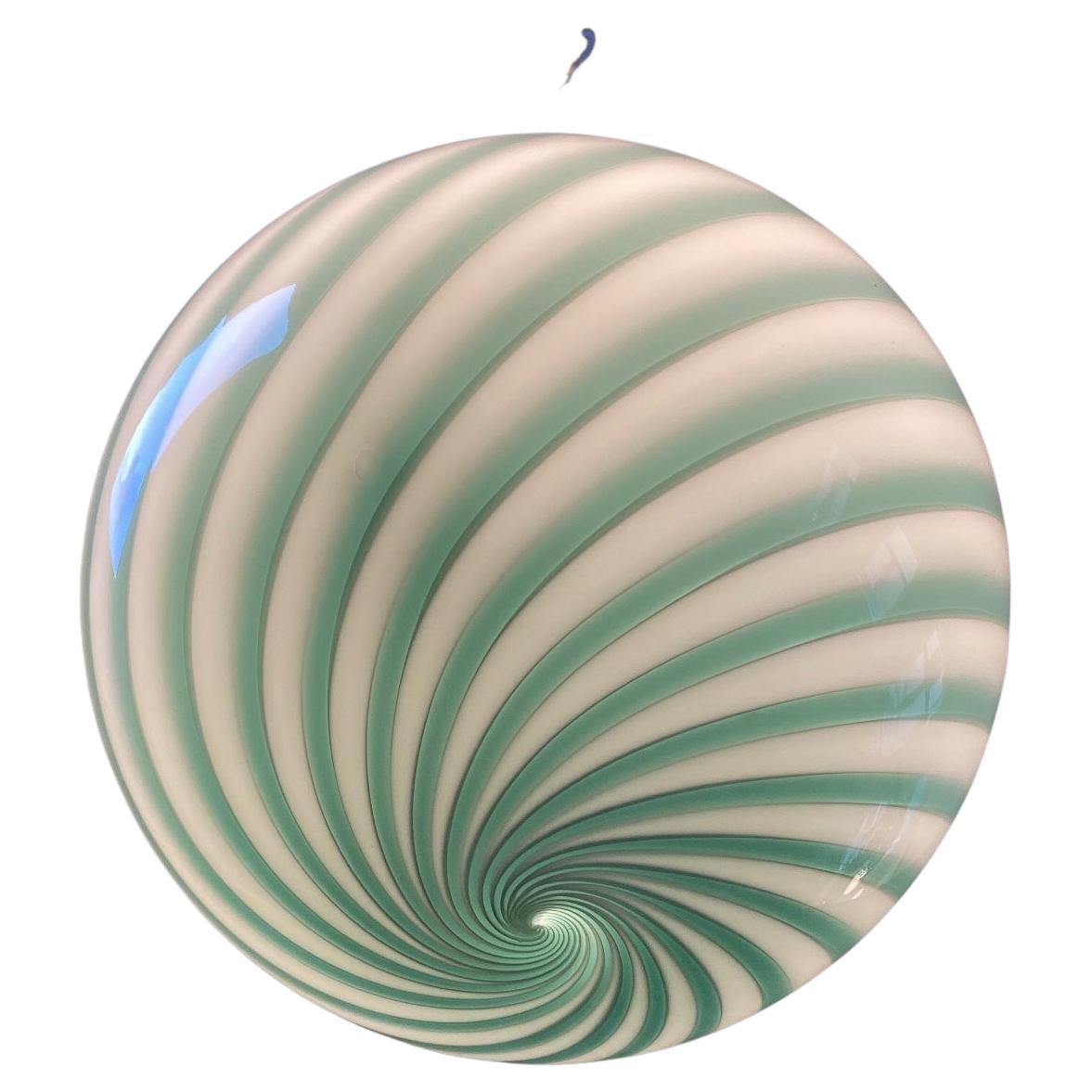 Ø40 Large Murano pendant green petrolium swirl glass, mouth blown in Italy  For Sale
