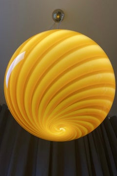 Large Murano Vintage Candy pendant orange amber swirl glass, made in Italy