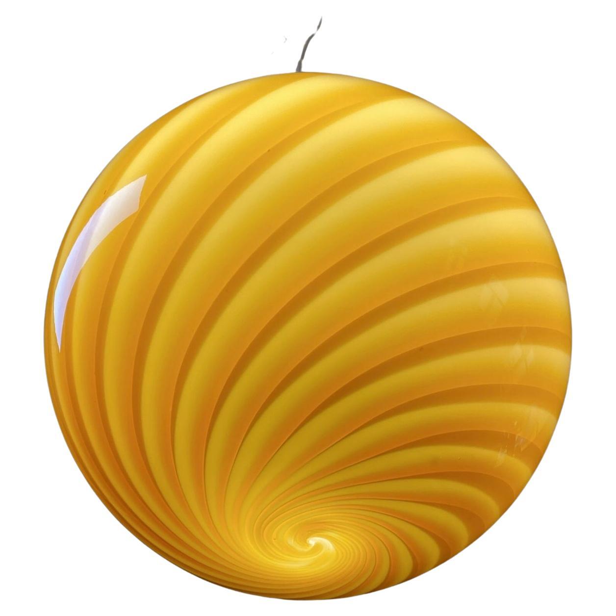 Ø40 Large Murano pendant orange amber swirl glass, mouth blown in Italy  For Sale