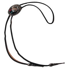 40" Leather and Sterling Silver Native American Bolo Tie