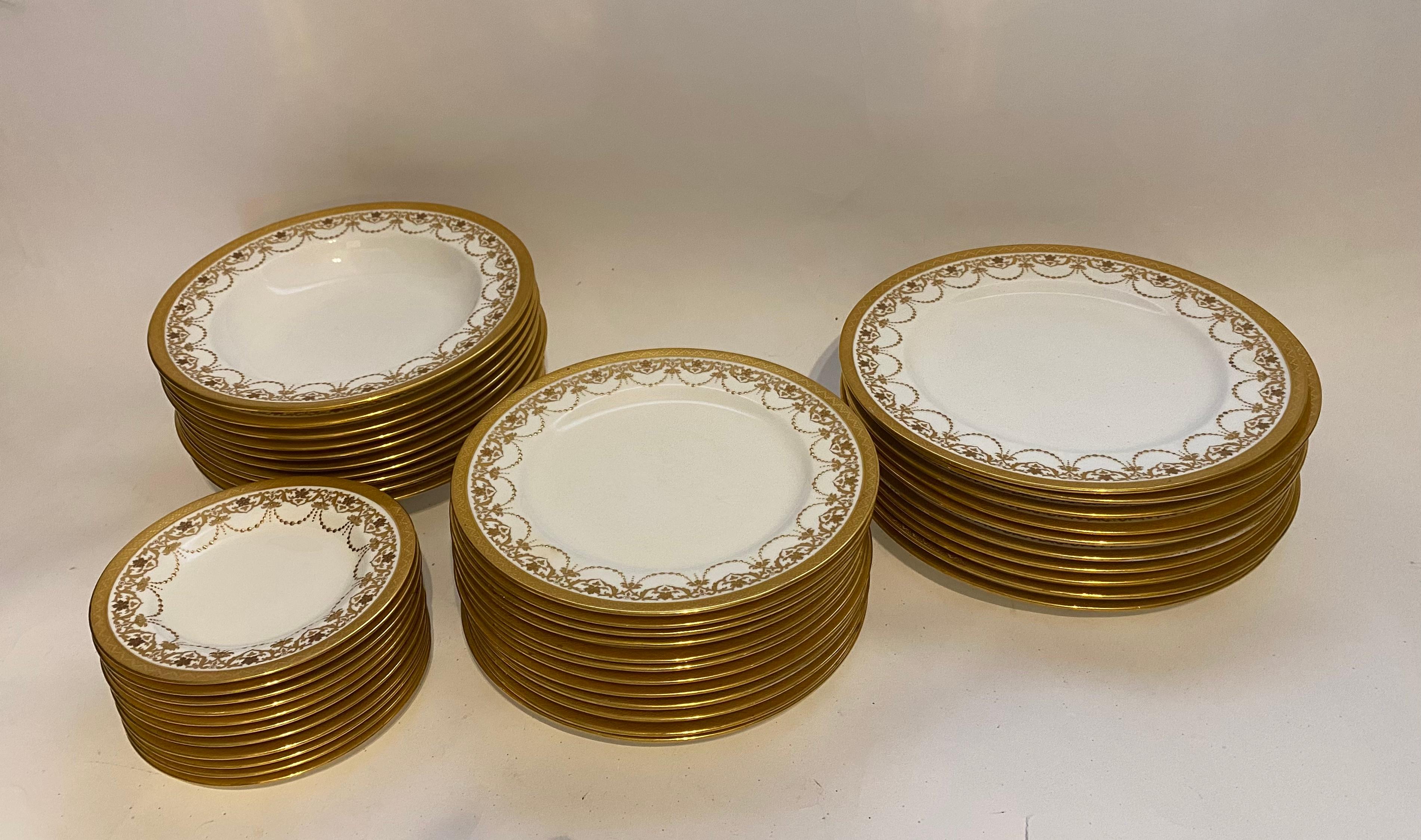 40 Piece Minton Antique Dinner Service, Raised Gilt Bead Swag Design, Circa 1900 11