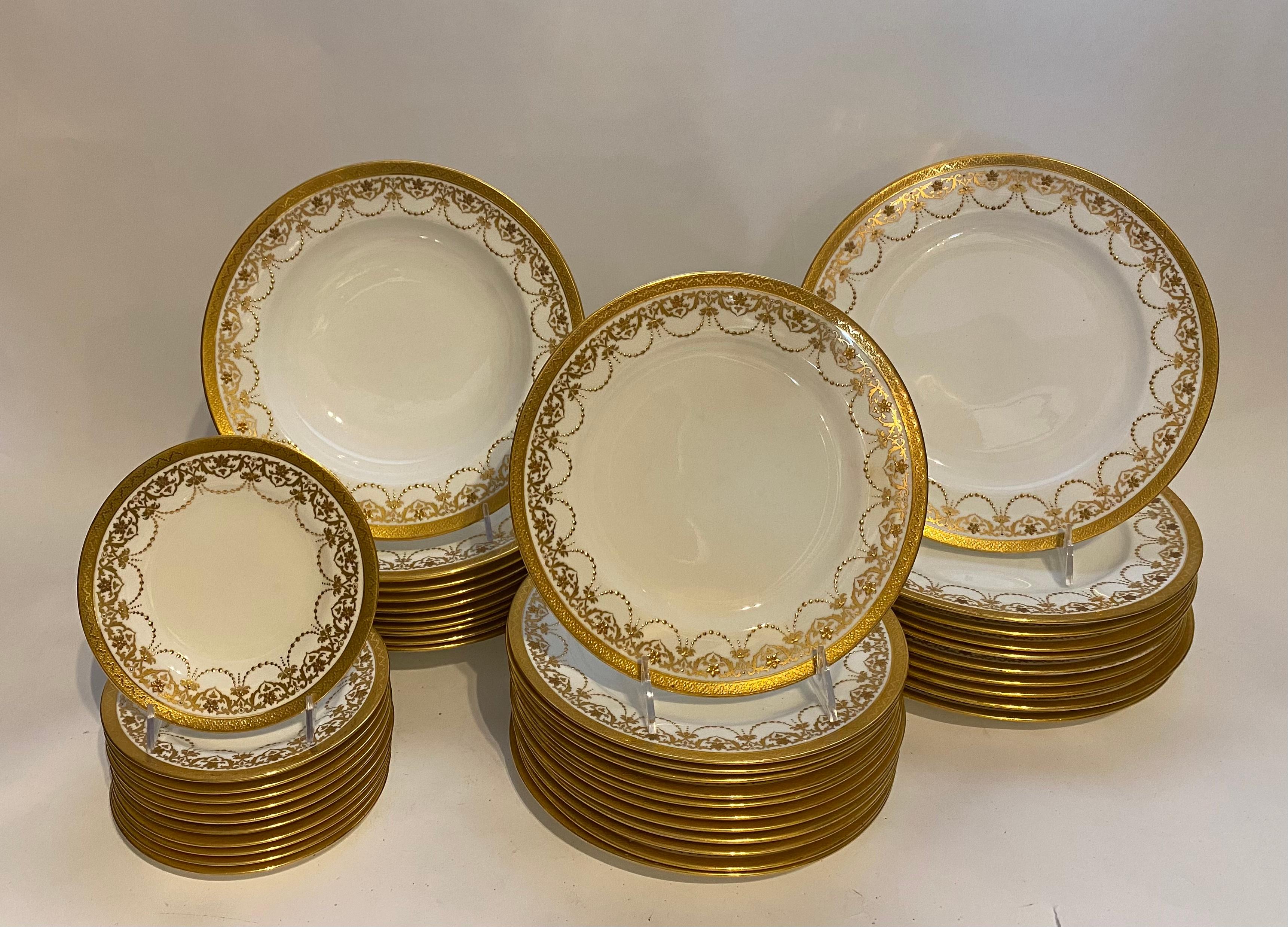 40 Piece Minton Antique Dinner Service, Raised Gilt Bead Swag Design, Circa 1900 1