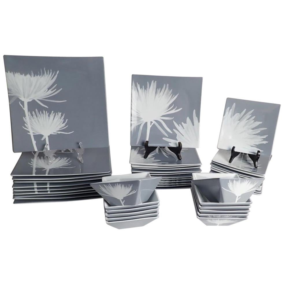 40-Piece Set of Dinnerware CB2 Modern Featuring Mums, 40-Piece Set