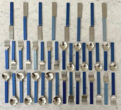 40 Pieces, 8 Couverts, Sasaki Elektra Blue Cutlery Designer David Tisdale