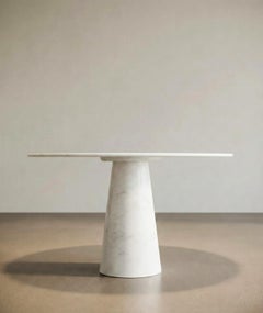 40" Round White Marble Dining Table in Angelo Mangiarotti Style