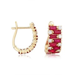 40 Ruby Diamond 14K (or 18k upon request) Yellow Gold Gemstone Stud Earrings