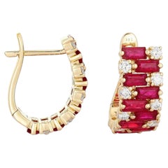 40 Ruby Diamond 14K (or 18k upon request) Yellow Gold Gemstone Stud Earrings